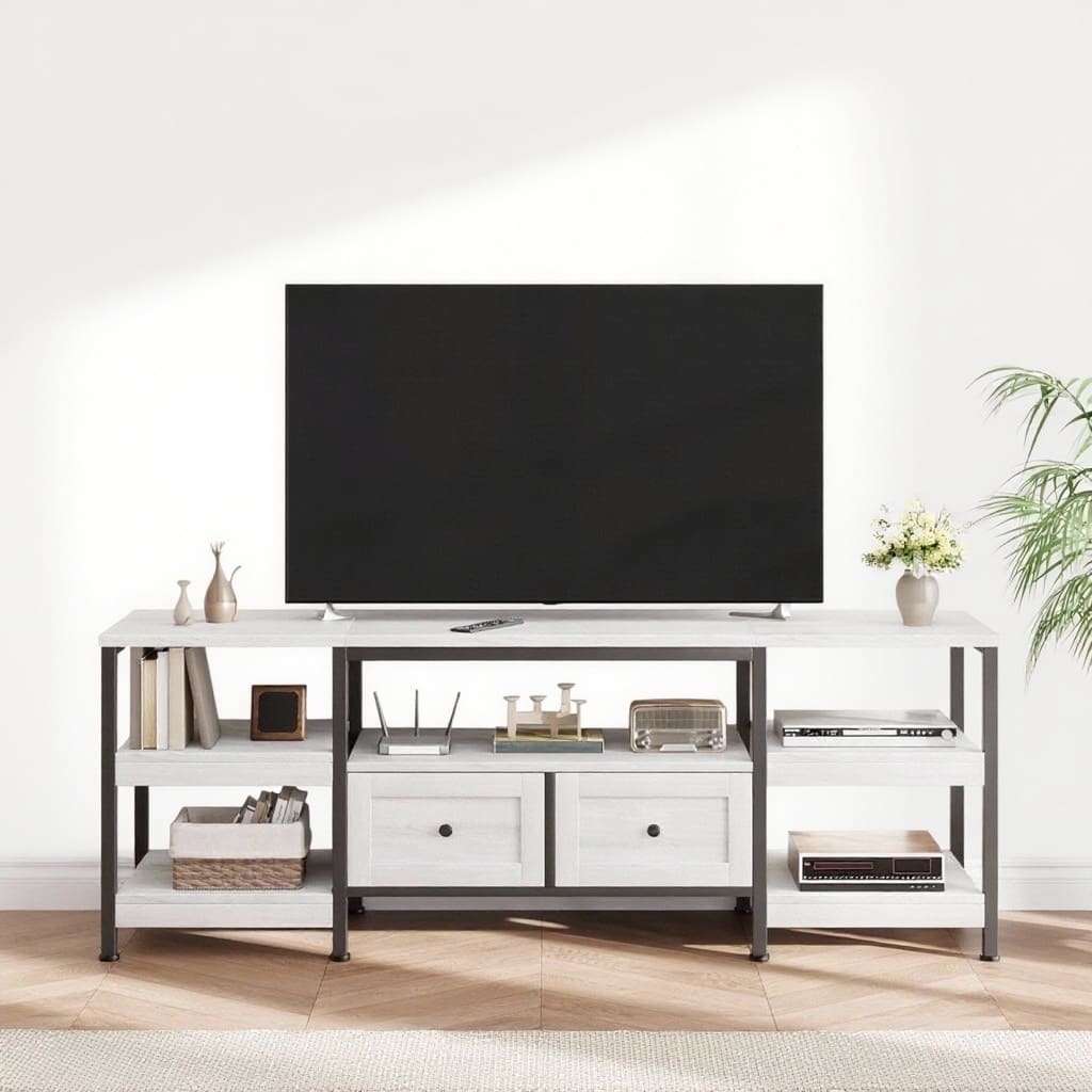 GARVEE - Industrial TV Stand, with 2 Drawers - White