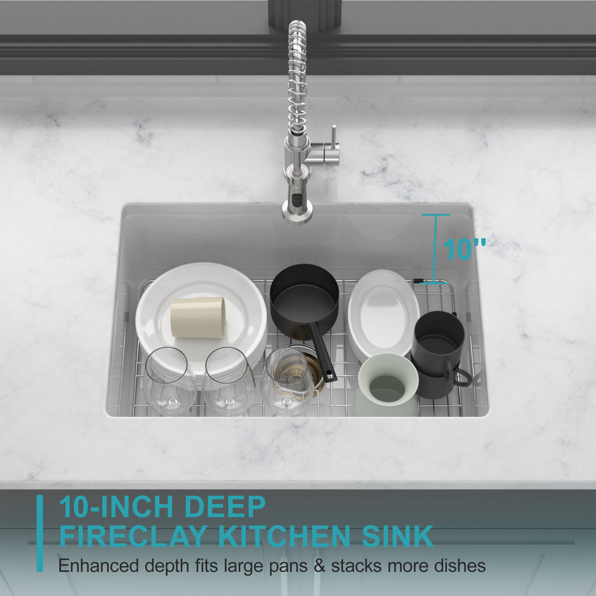 10" 10-INCH DEEP FIRECLAY KITCHEN SINK  
Enhanced depth fits large pans & stacks more dishes