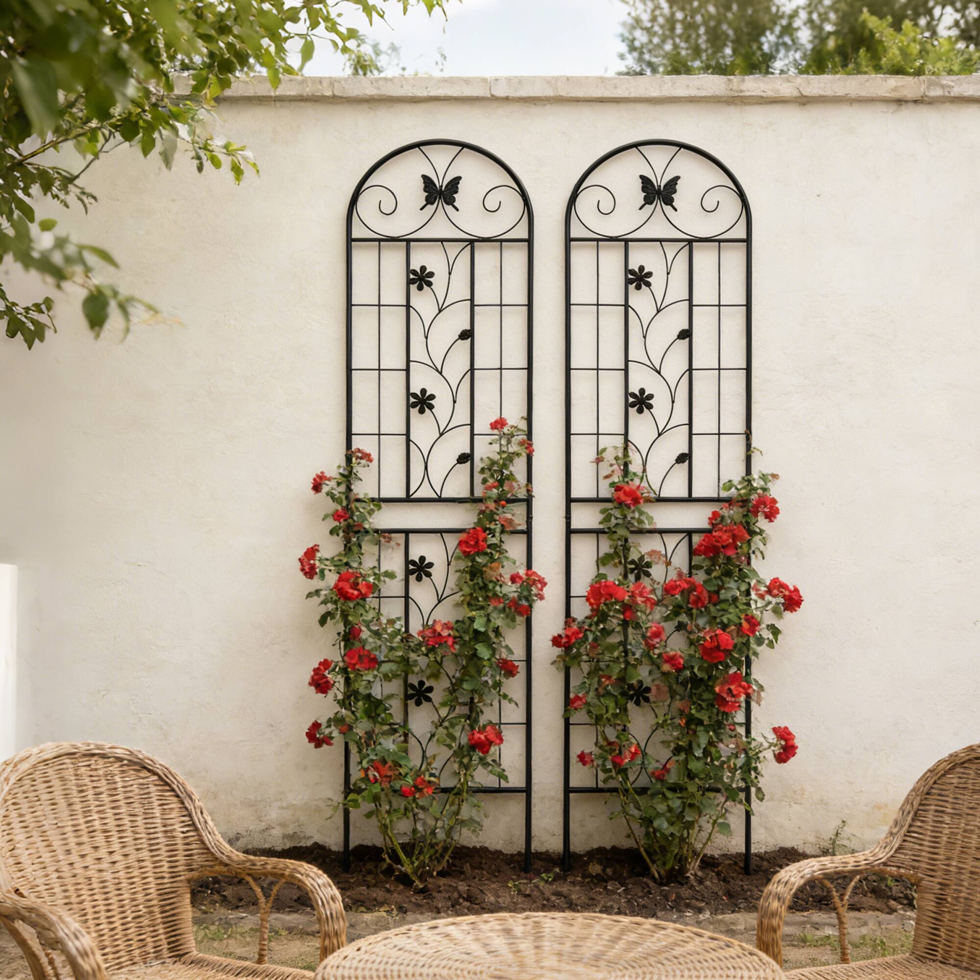 Alt View 4. Loheer - 2 Pack Metal Garden Trellis 7.2 ft x 1.6 ft Rustproof Plant Support - Black.