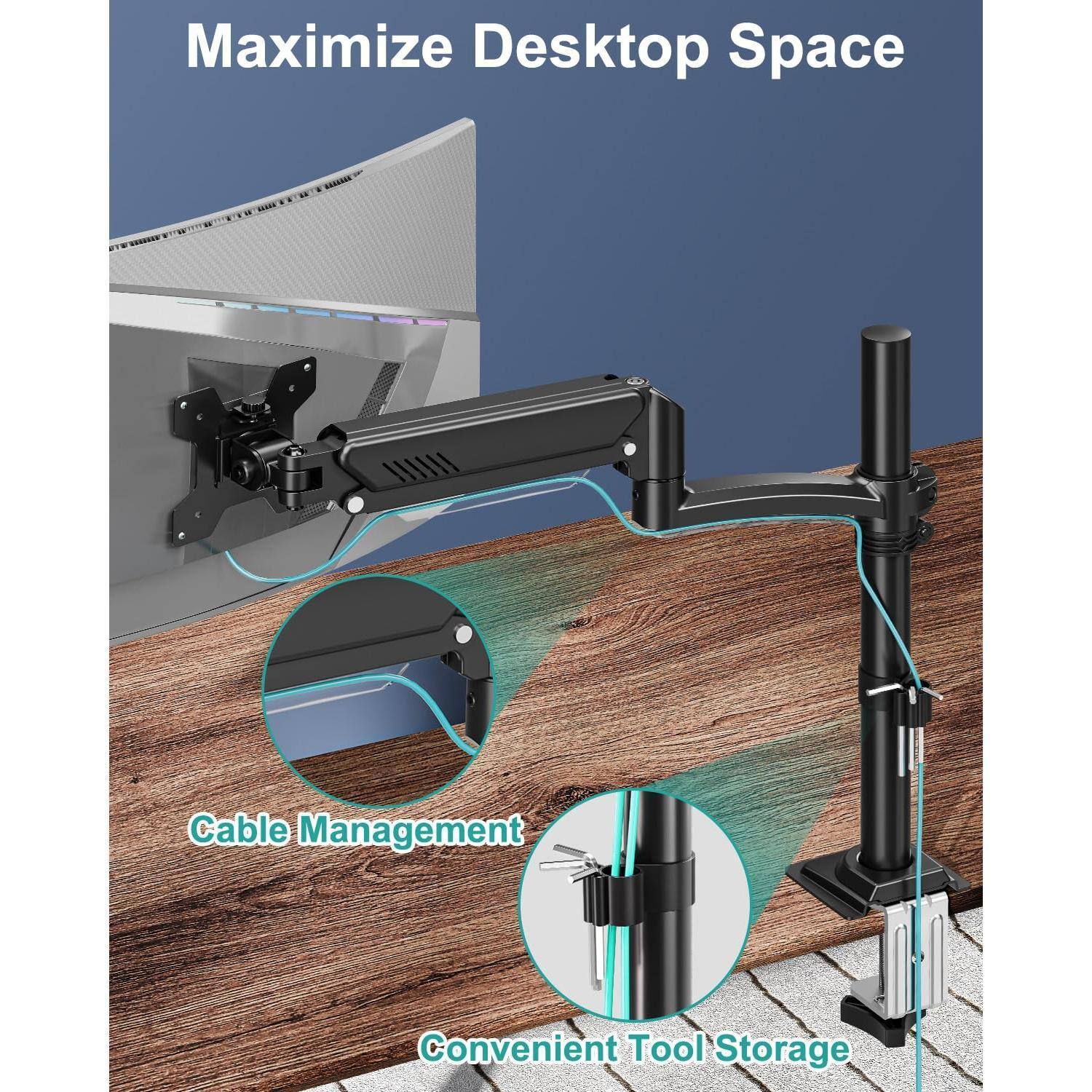 Maximize Desktop Space

Cable Management

Convenient Tool Storage
