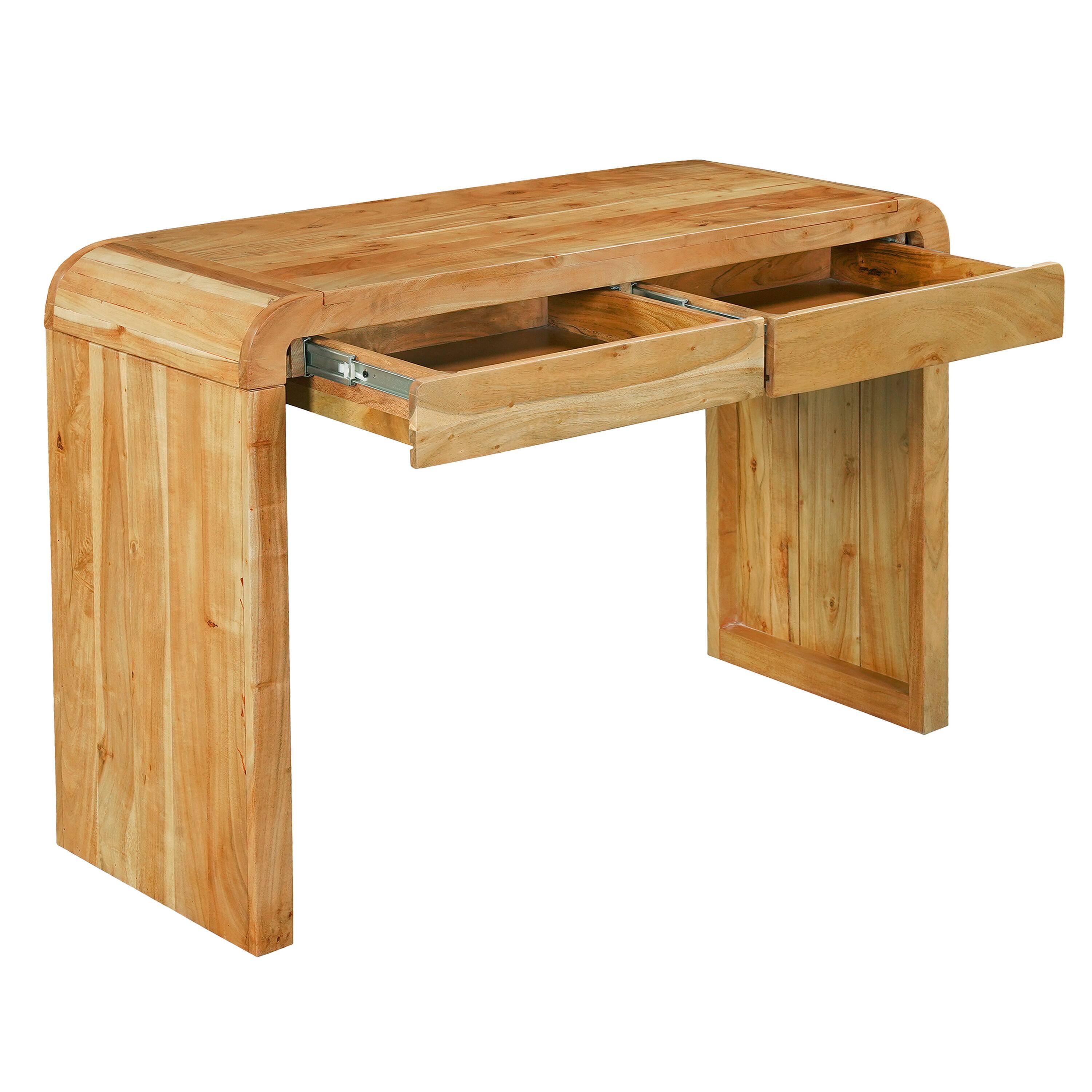 Left. Manhattan Lane - Arlow Console Table | 43" Wide Top | Handcrafted | Dual Drawer Storage - Brown.