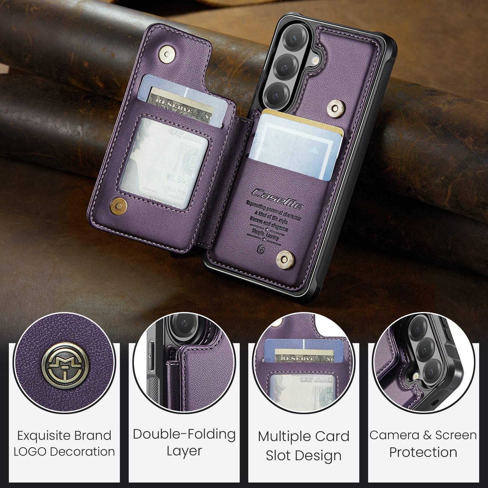 RENEA B.B%A ML 543 Eqprtartno CaseNe porronad A IE Weters efte tyl cazetsr and Shirpfe eipence + LvIty RANERNE Exquisite Brand Double-Folding Multiple Card Camera & Screen LOGO Decoration Layer Slot Protection Design