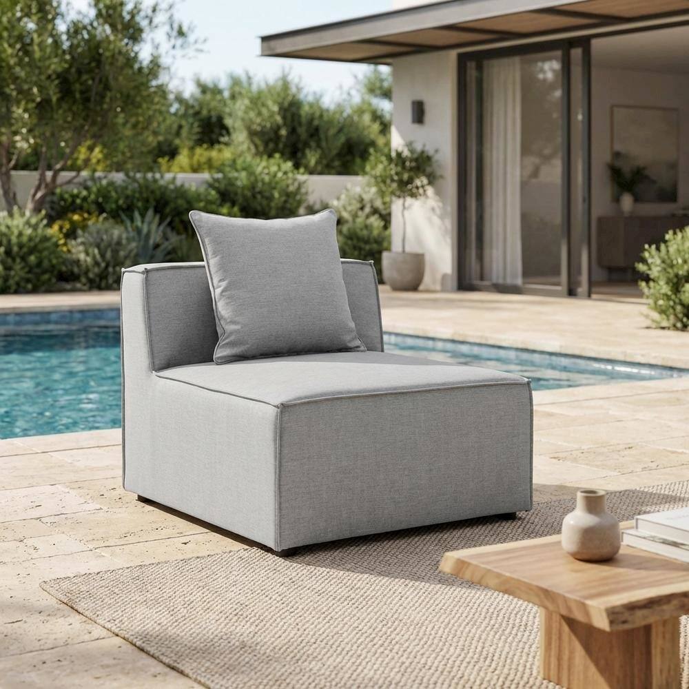 Left. Outdoor Escape - Outdoor Patio Upholstered Armless Sofa Chair With Cushioned Seat And Backrest - Gray.