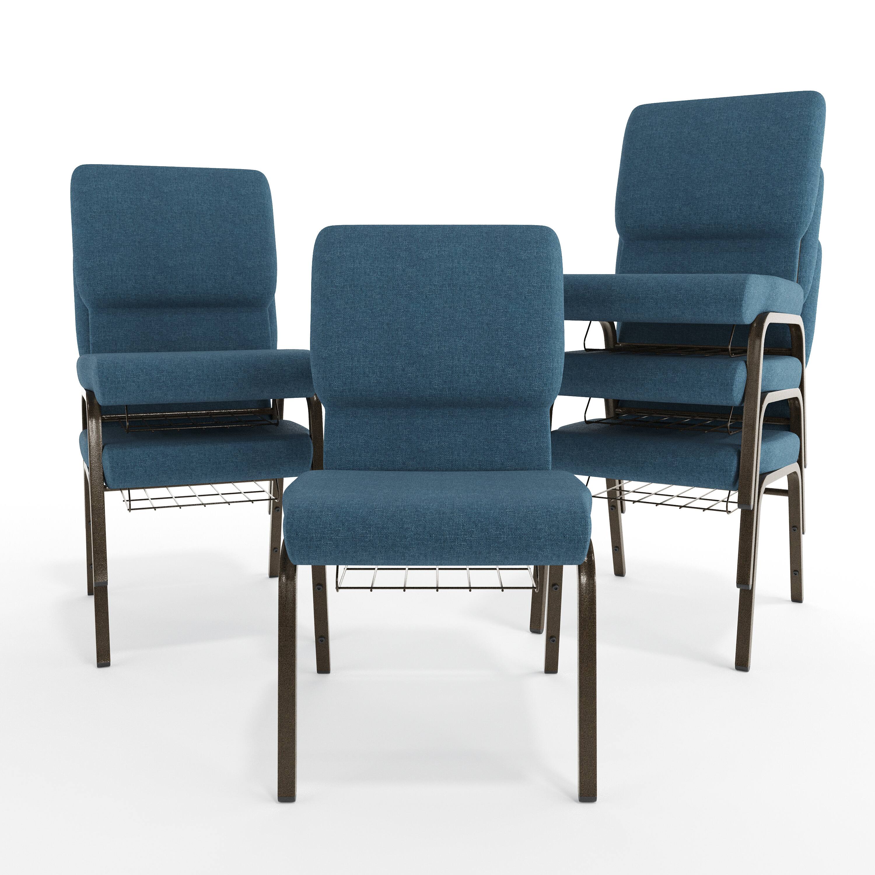 Alt View 10. Emma + Oliver - 18.5"W Church/Reception Guest Chair with Communion Cup Book Rack - Blue Fabric/Gold Vein Frame.