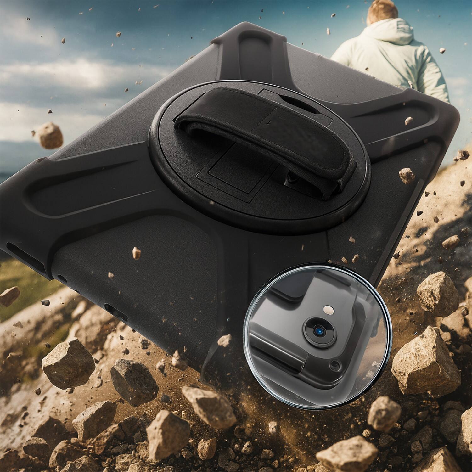 Back. SaharaCase - Samsung Galaxy Tab S11 Ultra Heavy Duty Case | Hand Strap & Shoulder Strap | Anti-Shock Corners | Raider-X Series - Scorpion Black.