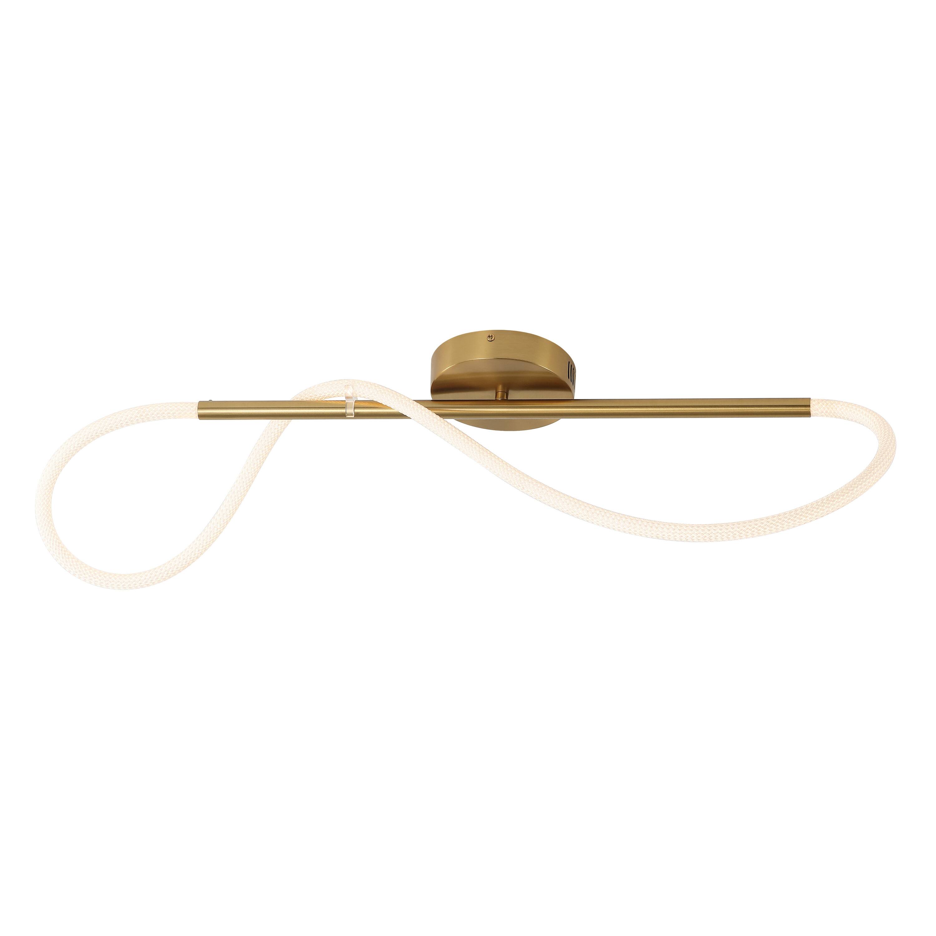 Front. Jonathan Y - Alessio 33" Contemporary 360 Adjustable Silicone Neon Rope Dimmable Linear Integrated LED Flush Mount, Brass Gold - Brass Gold.