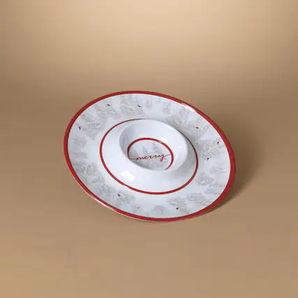 Front. The Gerson Companies - Gerson Red/White Holiday Cardinal Chip and Dip Plate (Case of 12) - Red|White.