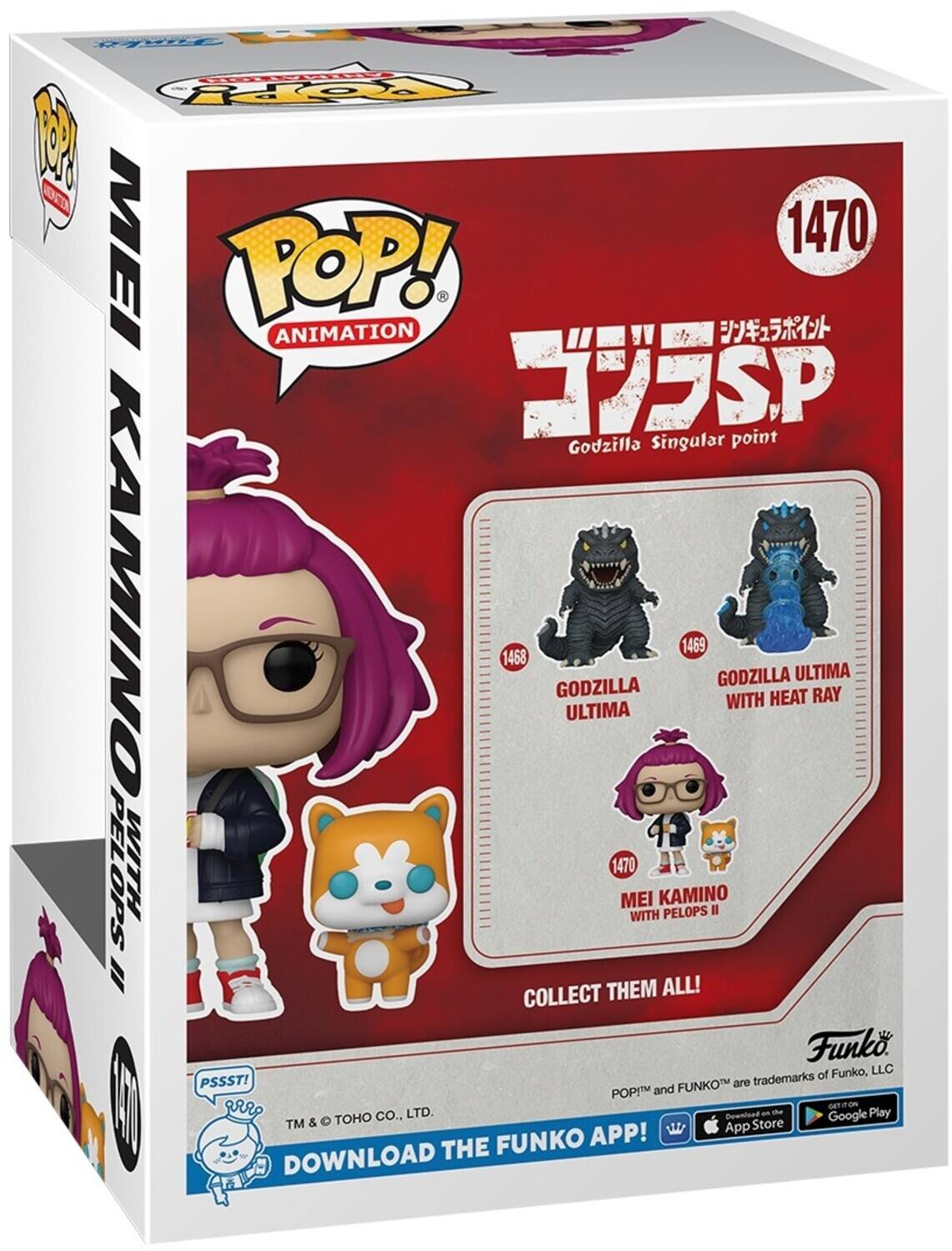oEY Rpy 1 OC MEI 1470 POP! ANIMATION CSSP Singular point Godzilla KAMINO 1468 GODZILLA ULTIMA 1469 GODZILLA WITH HEAT ULTIMA RAY PELOPS WITH 1470 MEI WITH KAMINO PELOPS I " THEM ALL! COLLECT Funko of Funko, LLC PSSST! FUNKOT are trademarks POPI and vrO GETION LTD. - d Play TOHO CO.. Dewnlood Google TM & App Store APP! THE FUNKO DOWNLOAD