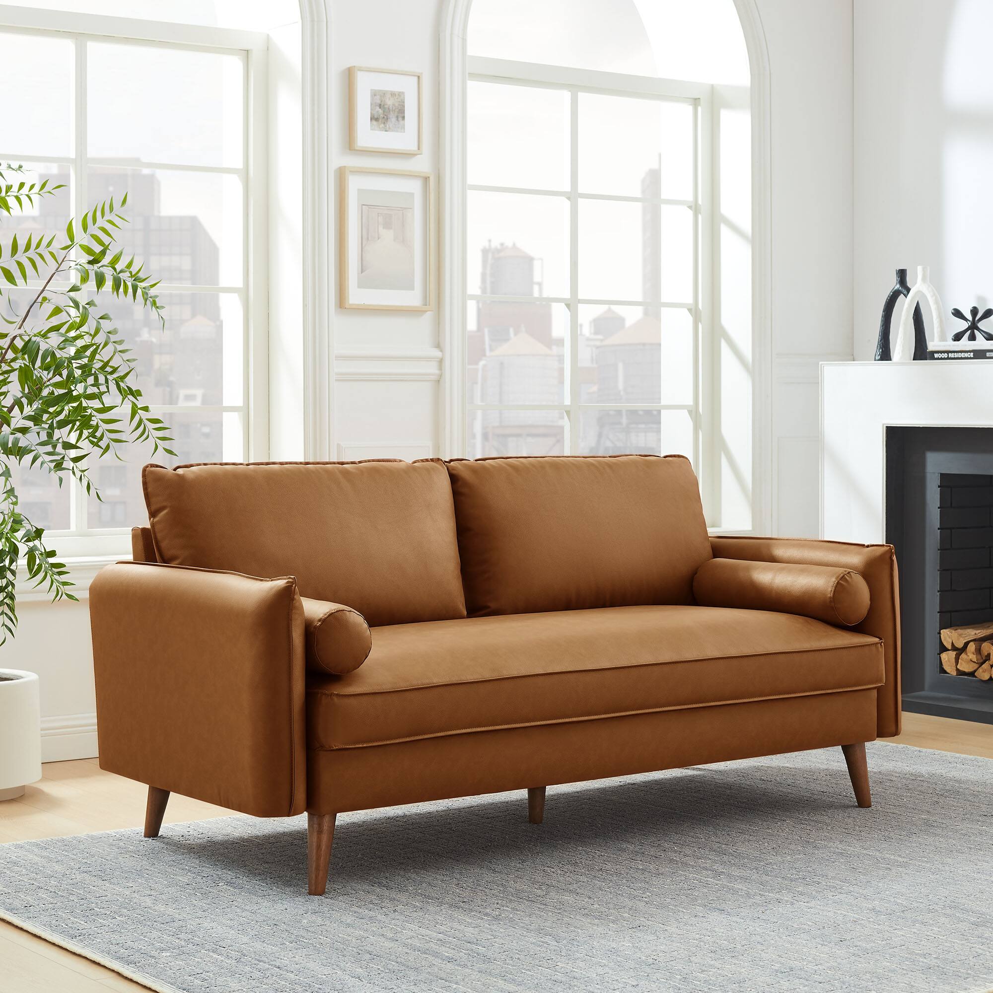 Alt View 4. Modway - Revive Upholstered Vegan Leather Sofa by Modway - Brown.