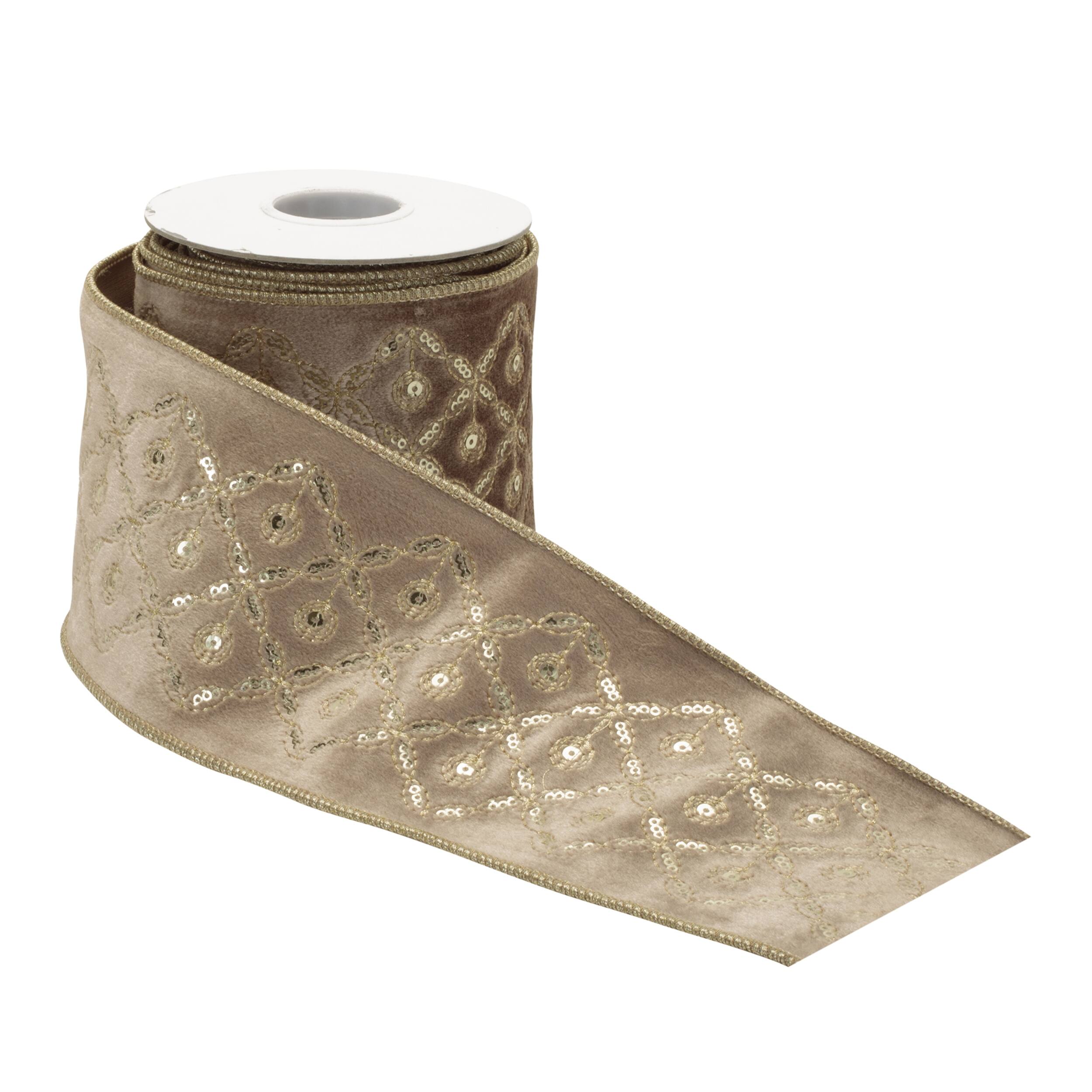 Angle. BreeBe - Brown Wired Ribbon 4" x 5 Yds. - Brown.