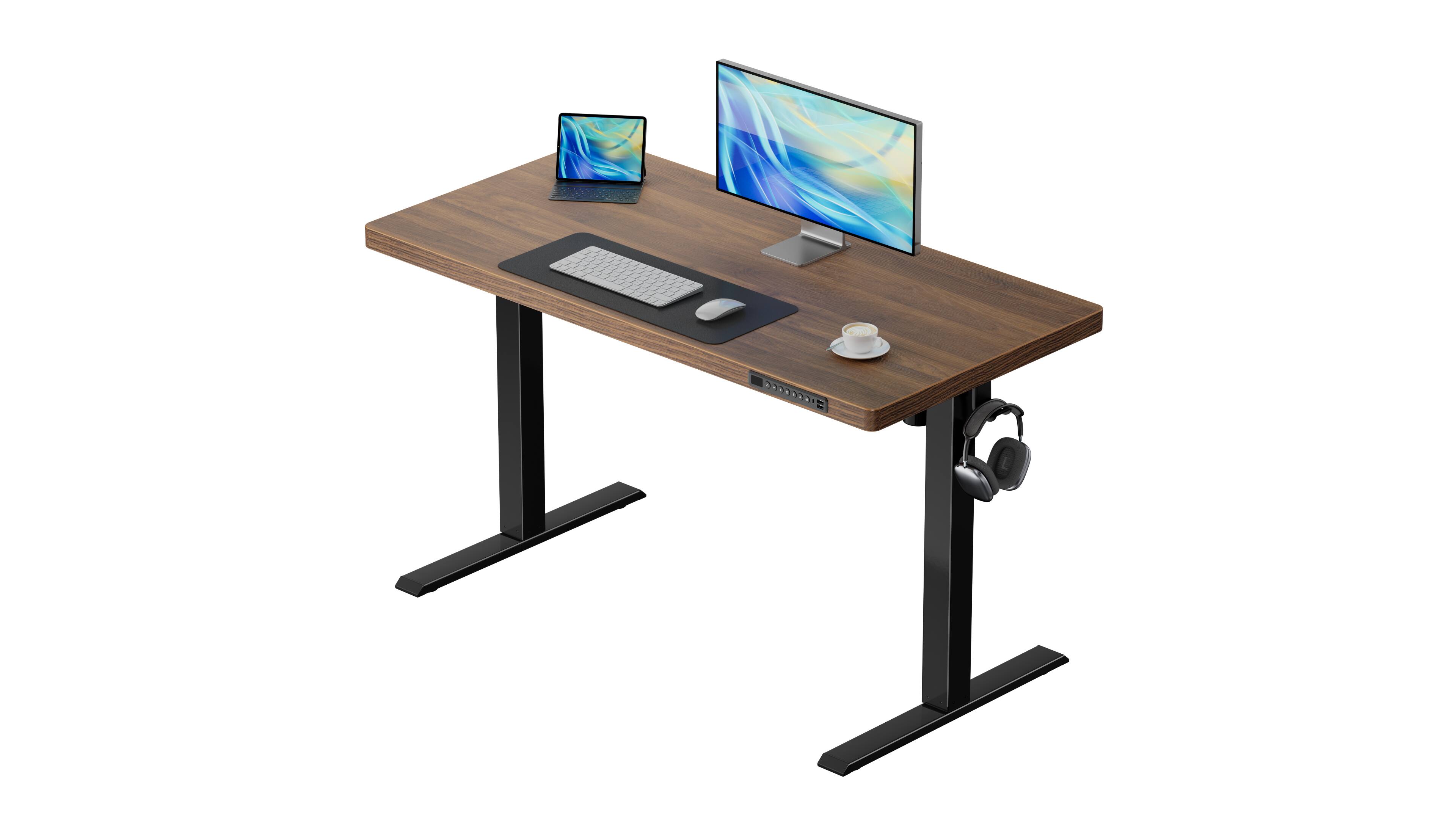 Front. ErgoAV - Adjustable Walnut Electric Standing Desk with USB Ports - 48" x 24", Model ERDS2-01WN - Walnut.