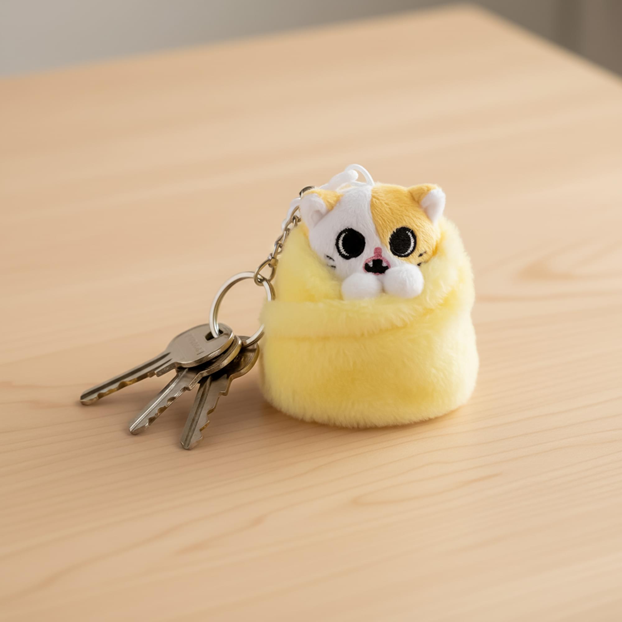 Alt View 10. Uncute - Purritos 3 Inch Cat In Blanket Plush Key Ring - Pork Bun - Beige.