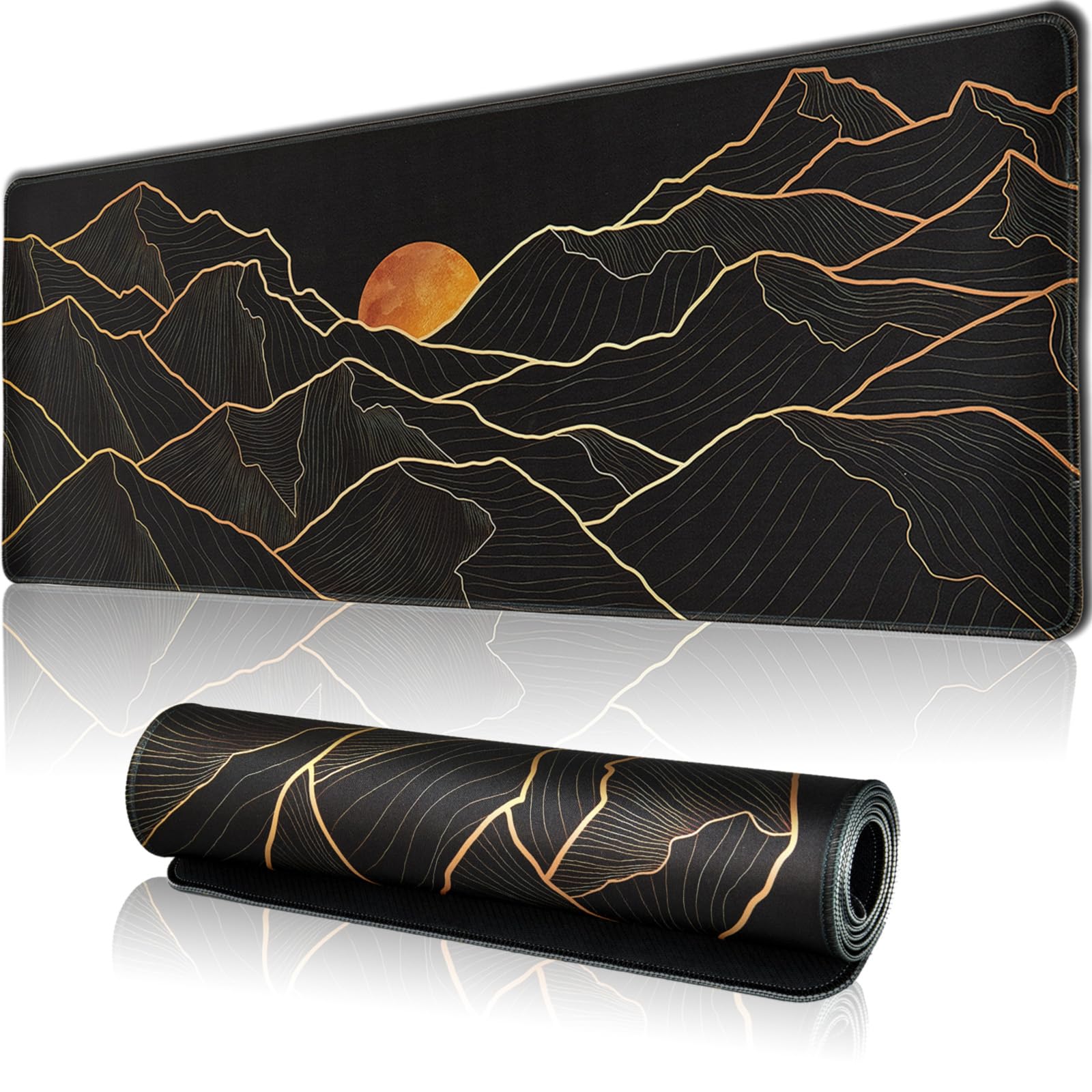 Front. Cozy Serene - Large Gaming Mouse Pad For Desk Mat With Seamed Edges Waterproof Non-slip Rubber Base 31 5x11 8 Inch Computer Big Xl - Golden Mountain.