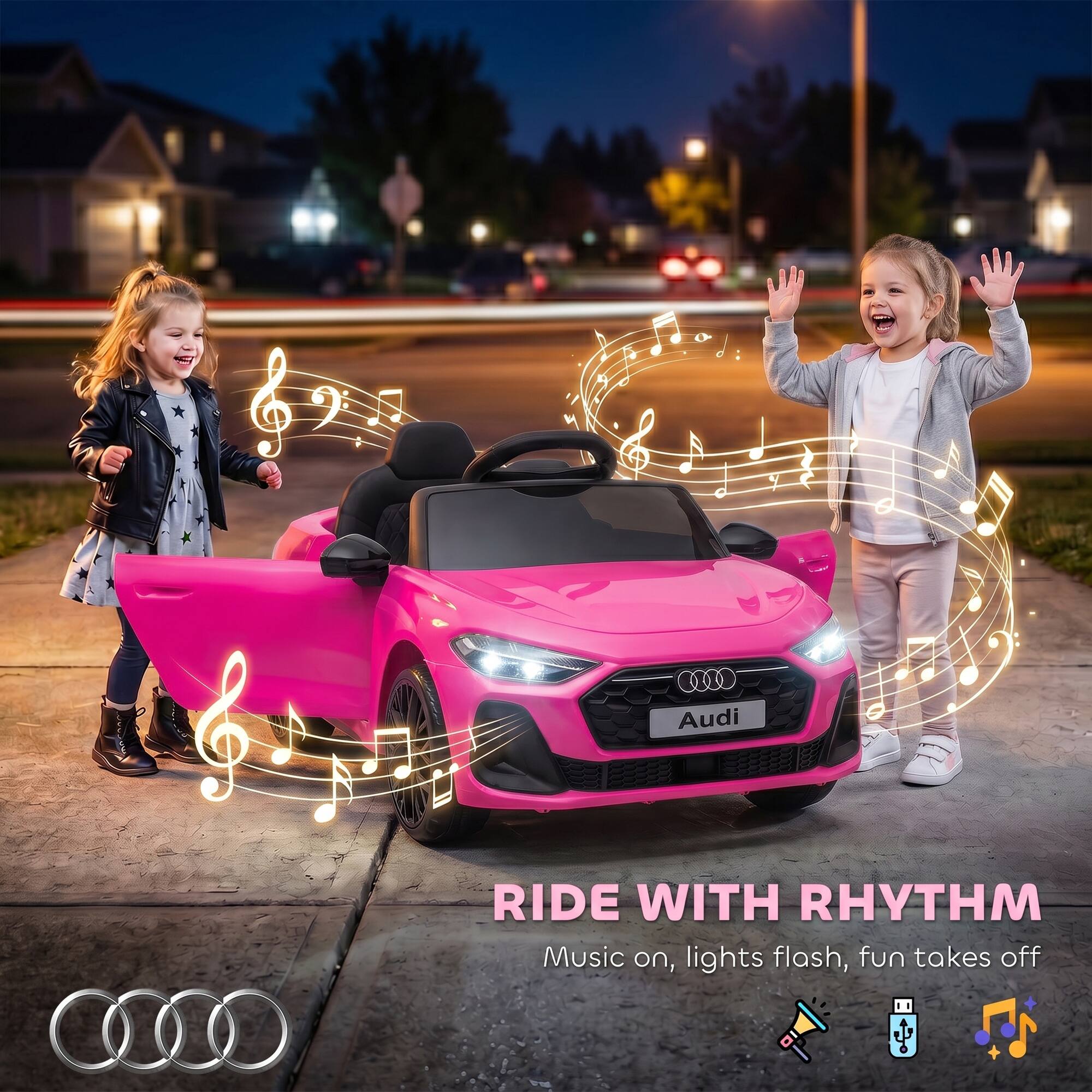 Audi

RIDE WITH RHYTHM  
Music on, lights flash, fun takes off
