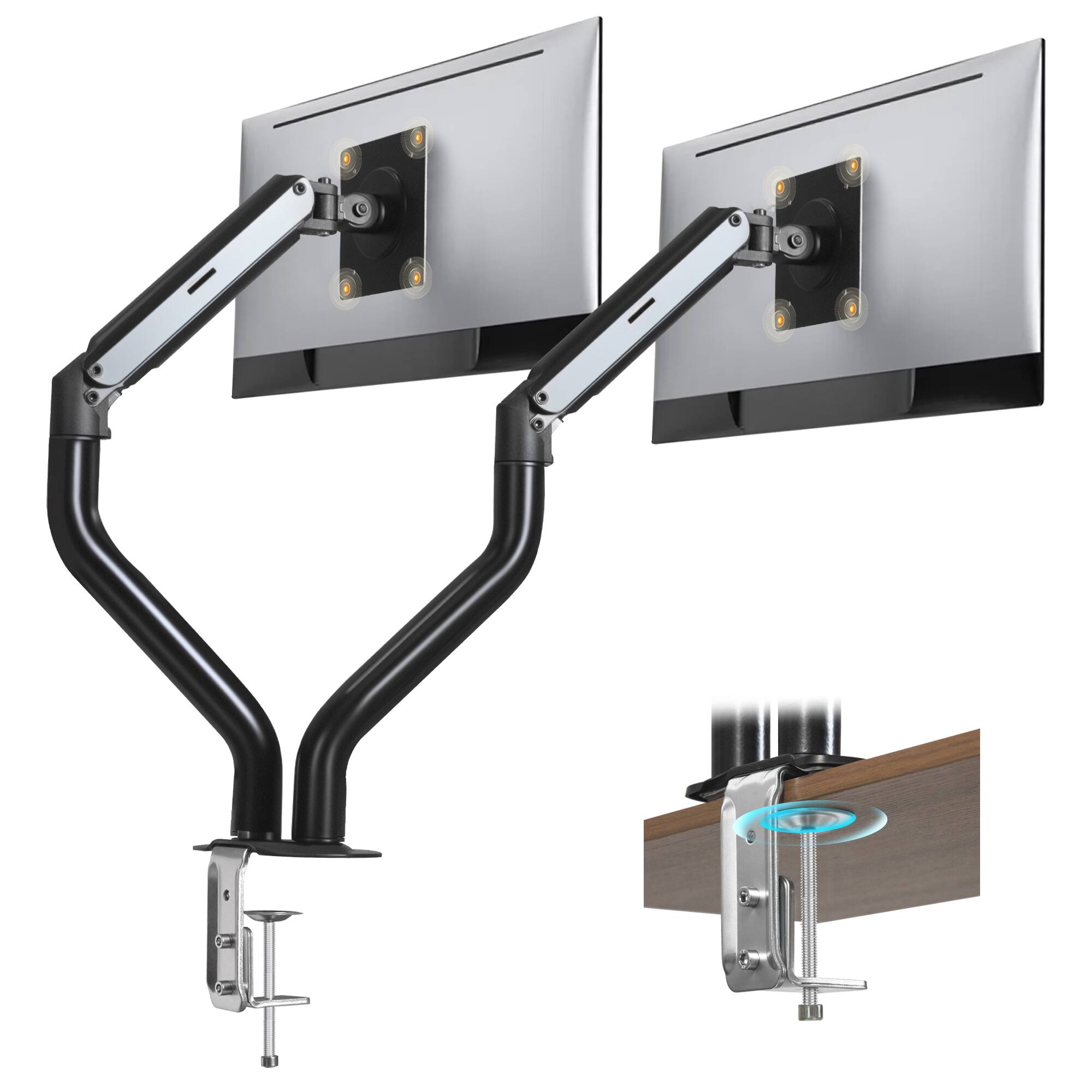 Front. PexFix - Dual Monitor Stand, Full Adjustable Spring Dual Monitor Mount for 2 Flat/Curved Screens 17-32 Inch and Max 21 lbs Each - Black.