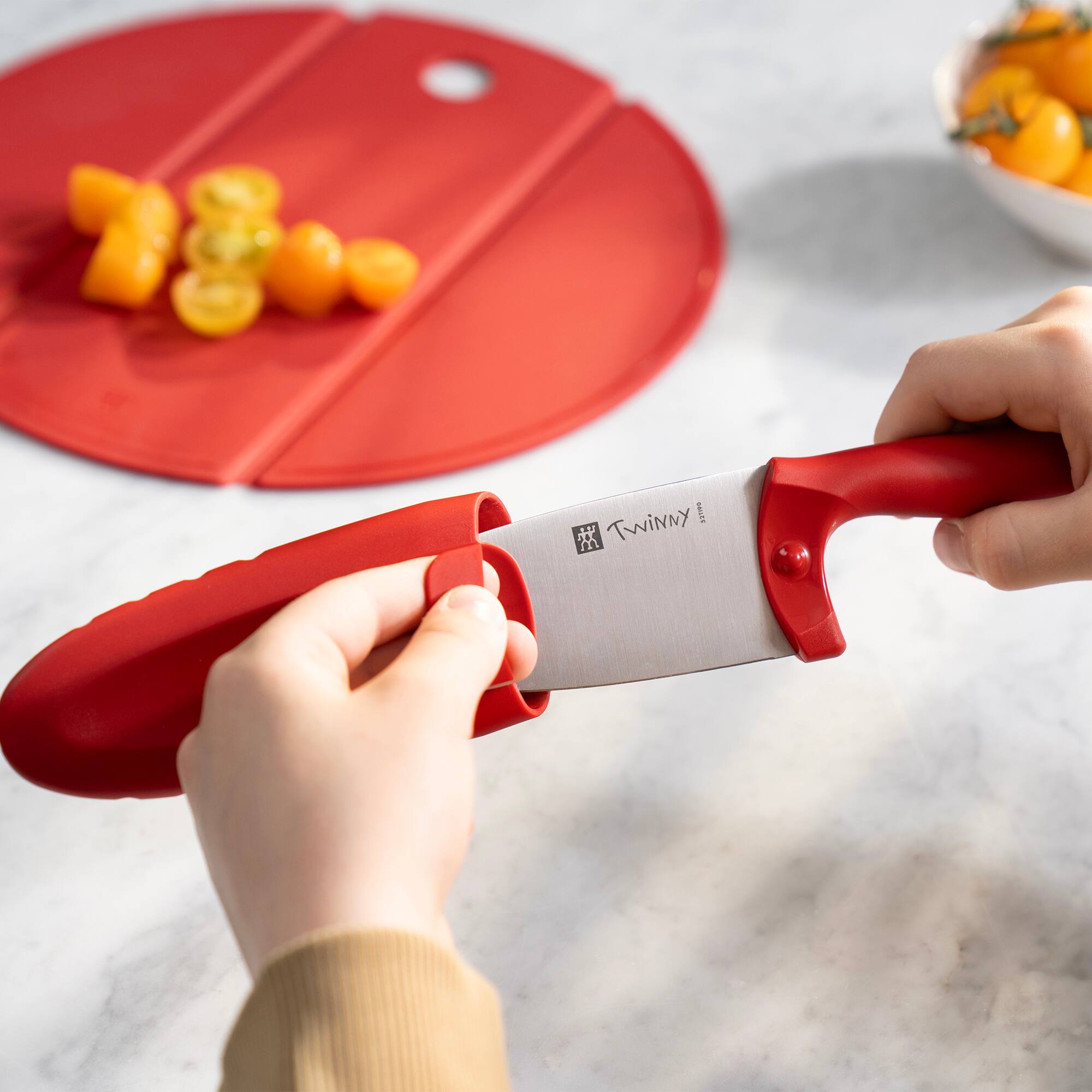 Alt View 2. ZWILLING - ZWILLING TWINNY Kids Chef’s Knife and Silicone Cutting Board 2-pc Set, Red - Red.