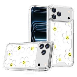 Kitcheniva - White Daisies Smiley Faces Design Clear TPU Phone Case With Tempered Glass For iPhone 17 Pro Max - Multicolor
