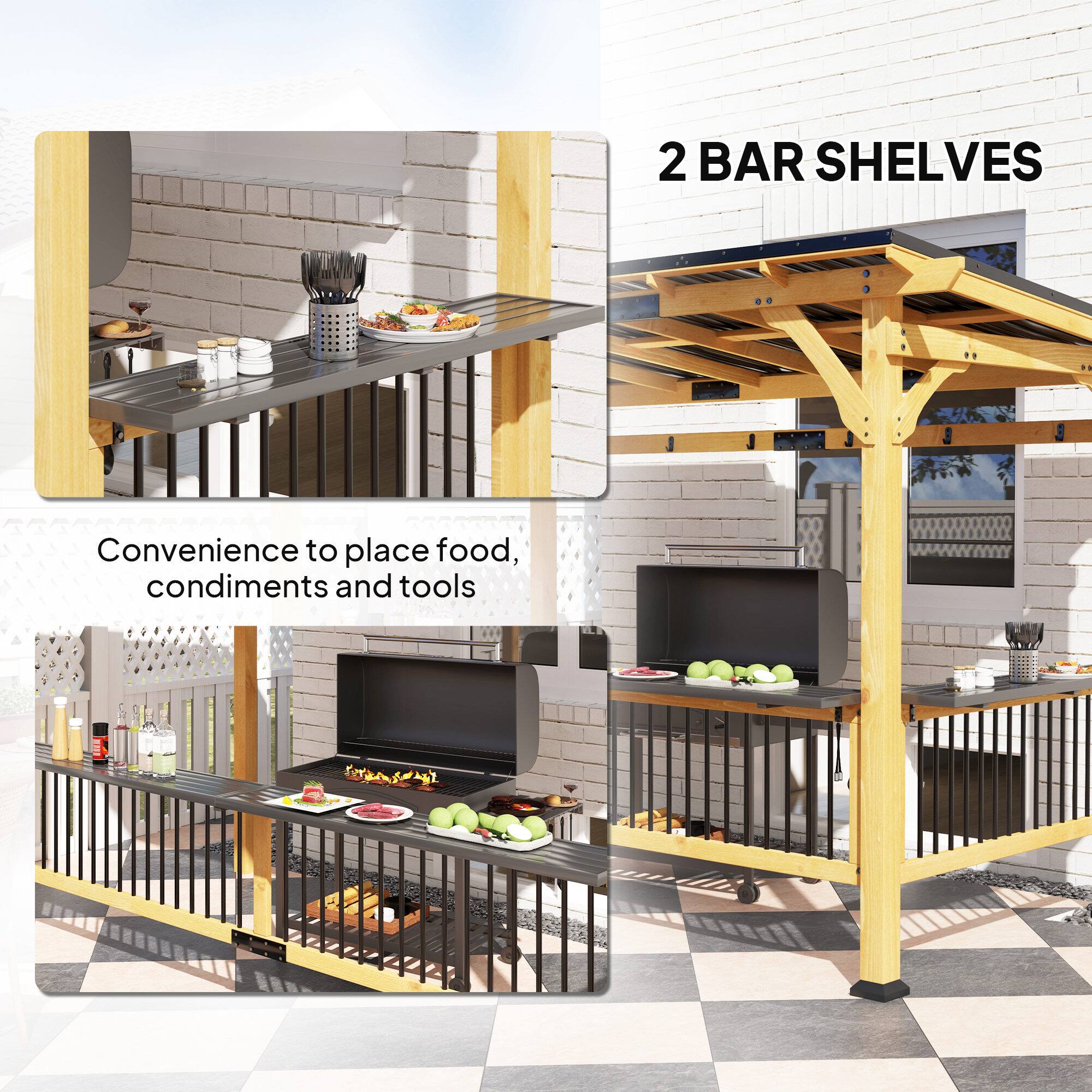2 BAR SHELVES
Convenience to place food, condiments and tools