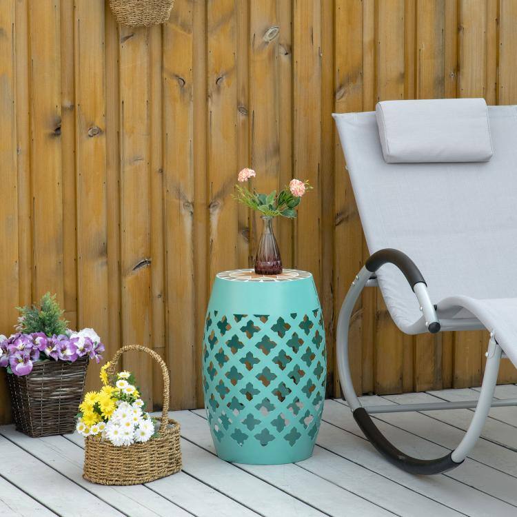 Alt View 1. PULUZ - Decorative Outdoor Stool, 12 inch Round Patio Side Table, Mosaic Accent Plant Stand for Garden, Balcony - Blue.