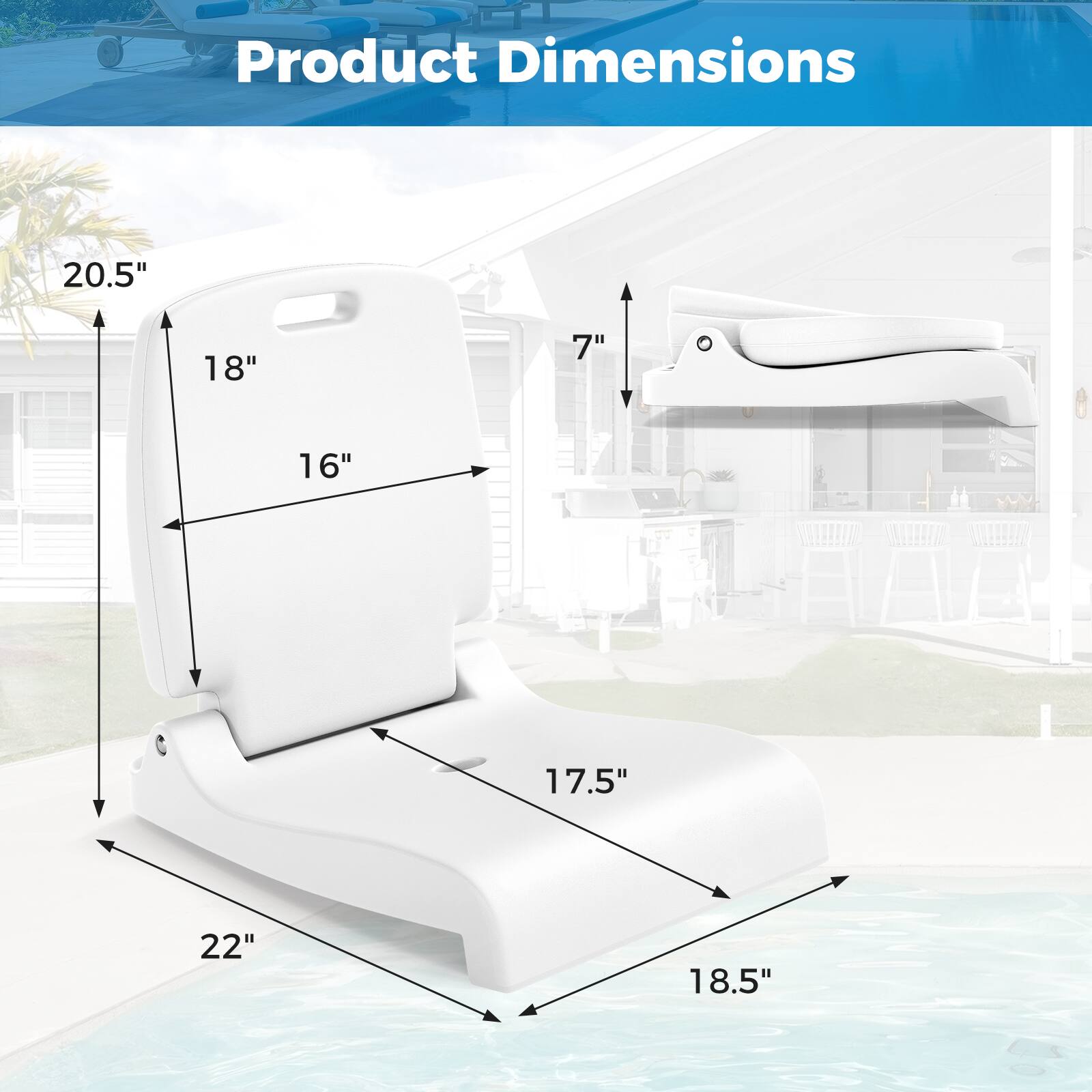 Product Dimensions

- Height: 20.5"
- Width: 18"
- Depth: 16"
- Seat Height: 7"
- Seat Width: 17.5"
- Base Width: 22"
- Base Depth: 18.5"