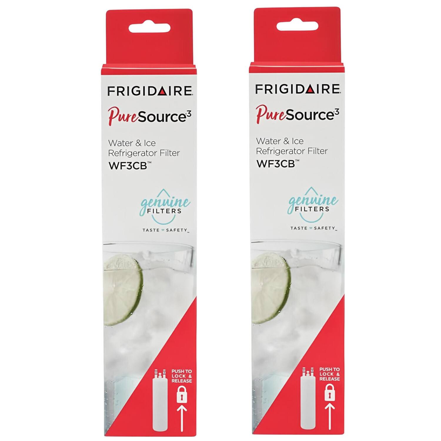 FRIGIDAIRE PureSource3 Water & Ice Refrigerator Filter WF3CB  
genuine FILTERS  
TASTE • SAFETY  
PUSH TO LOCK & RELEASE