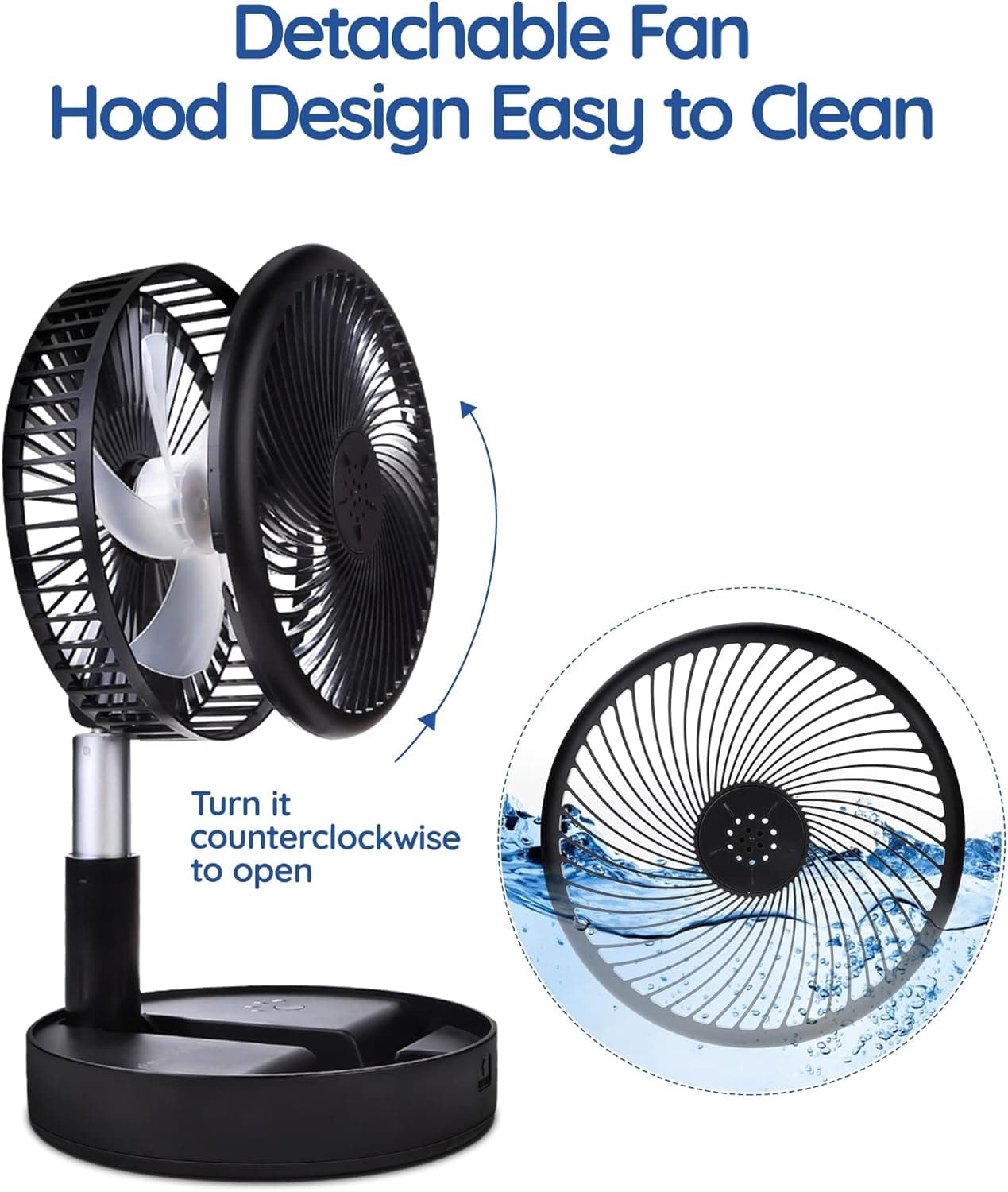 Detachable Fan Hood Design Easy to Clean  
Turn it counterclockwise to open