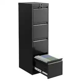 Jojoka - 4-Drawer Metal File Cabinet with Lock, Narrow Vertical Filing Cabinet for Letter/Legal/A4 Files - Black