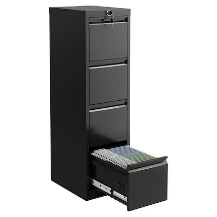 Front. Jojoka - 4-Drawer Metal File Cabinet with Lock, Narrow Vertical Filing Cabinet for Letter/Legal/A4 Files - Black.