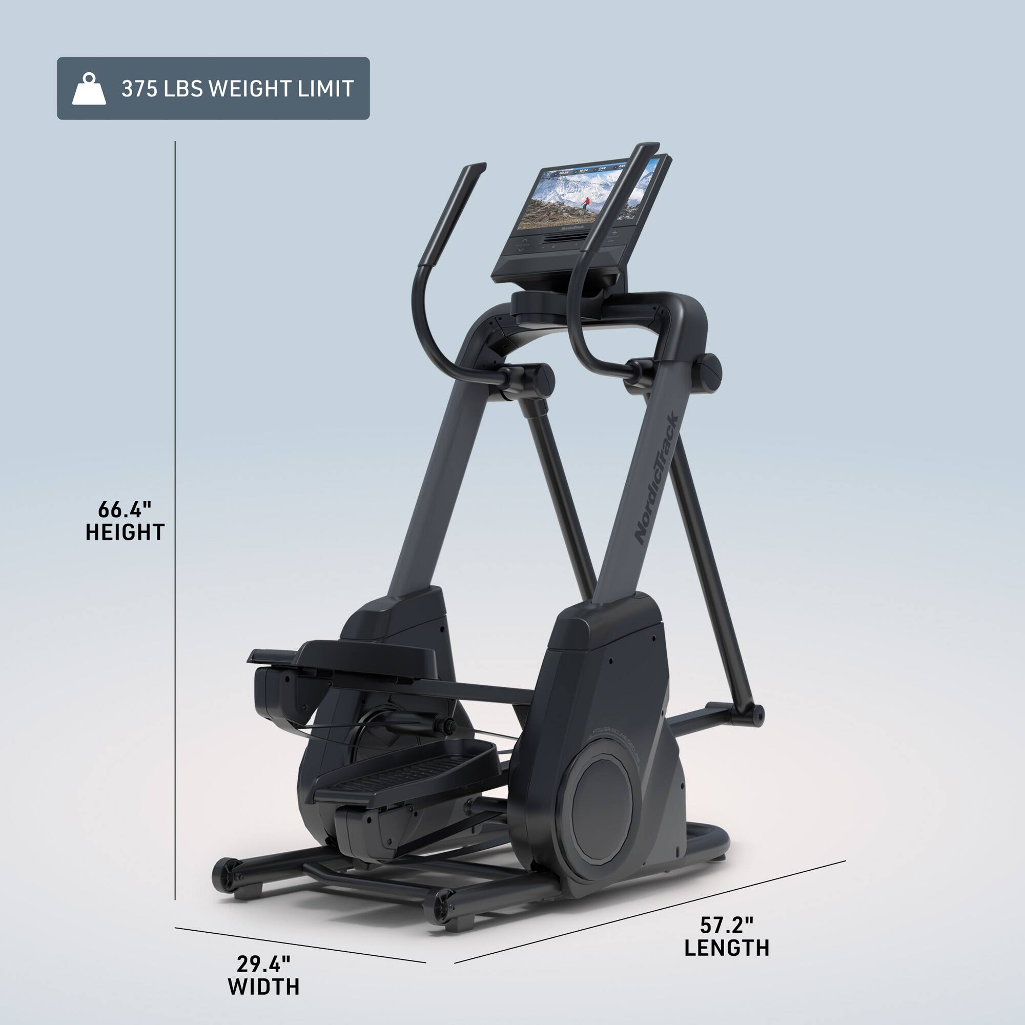 375 LBS WEIGHT LIMIT / 66.4" HEIGHT / 29.4" WIDTH / 57.2" LENGTH