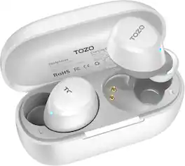 TOZO - Ai Translation Wireless Earbuds, Lightweight, 32H Play, Stereo Bass+, Comfort‑Fit, ENC Mics Clear Calls, Waterproof - White