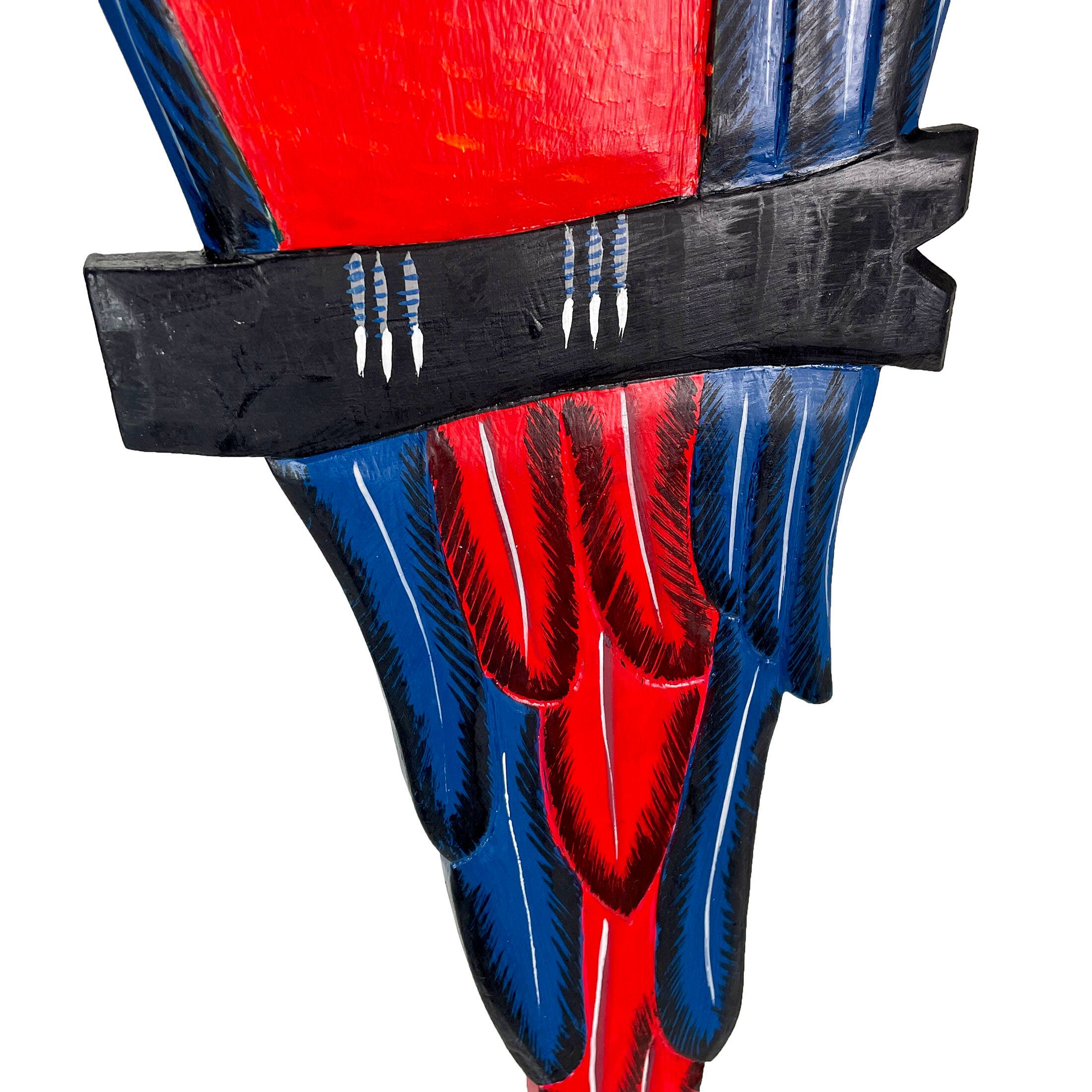 Alt View 7. Chesapeake Bay - Wood Parrot Wall Decor 38" Hand-Carved Macaw Sculpture Tropical Bird Art - Red.