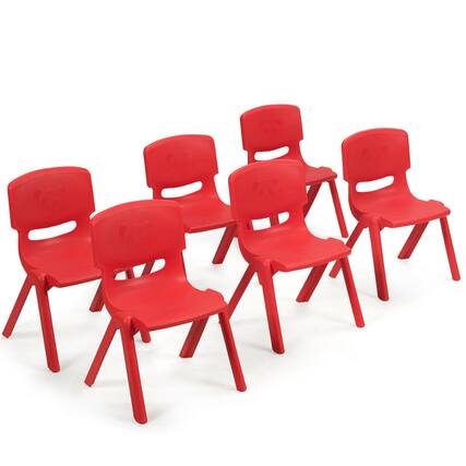 Front. Gymax - Gymax 6-pack Kids Plastic Stackable Classroom Chairs Indoor/Outdoor Kindergarten Red - Red.