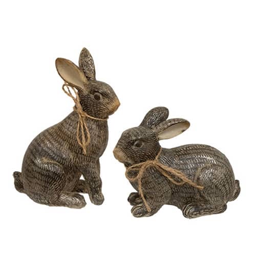 BreeBe - 2/Set - Carved Look Hatch Mark Finish Resin Bunnies - Bronze