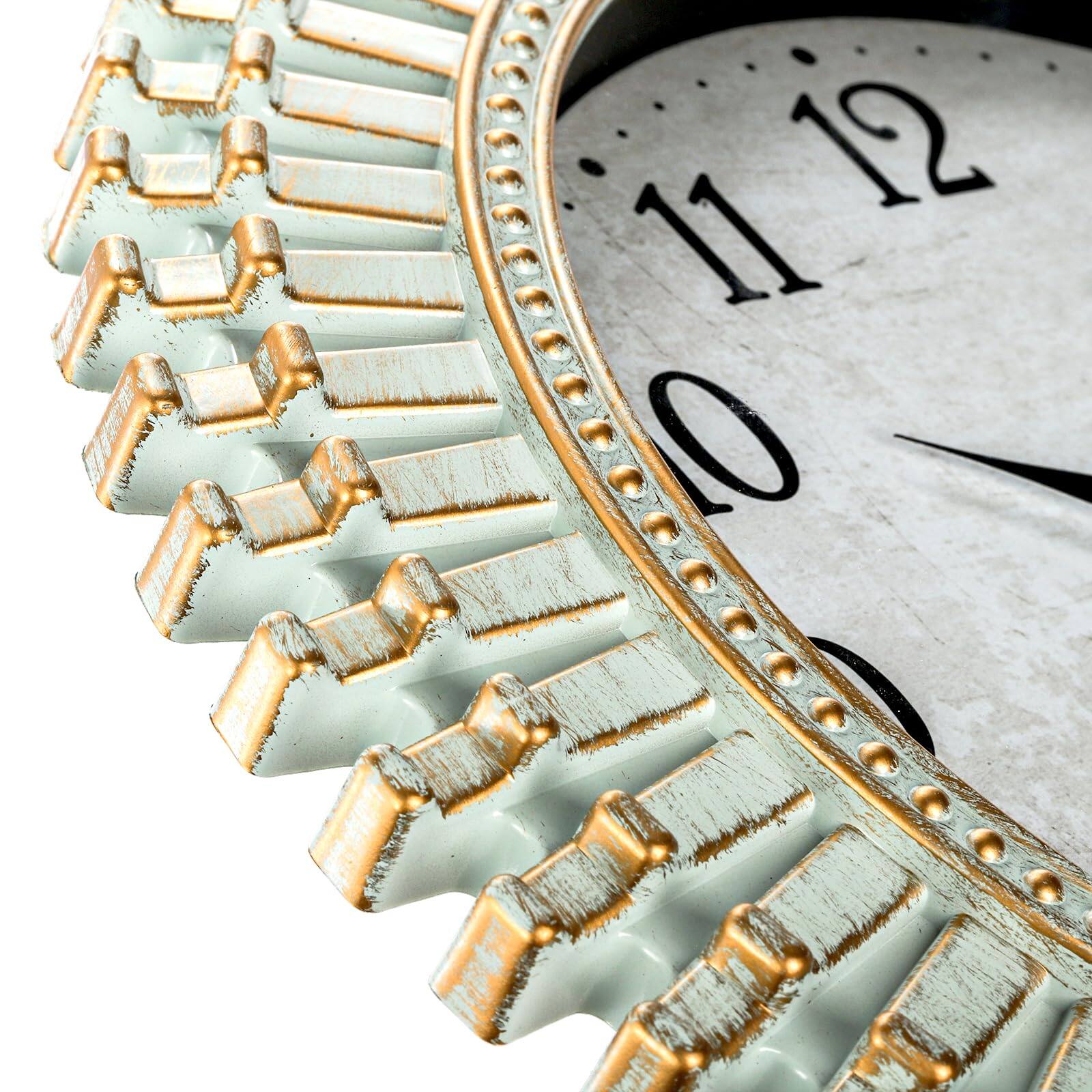 Back. Dazzed Corner - 12" Battery Operated Quartz Wall Clock, Silent Non-Ticking Round Clock - Aqua.