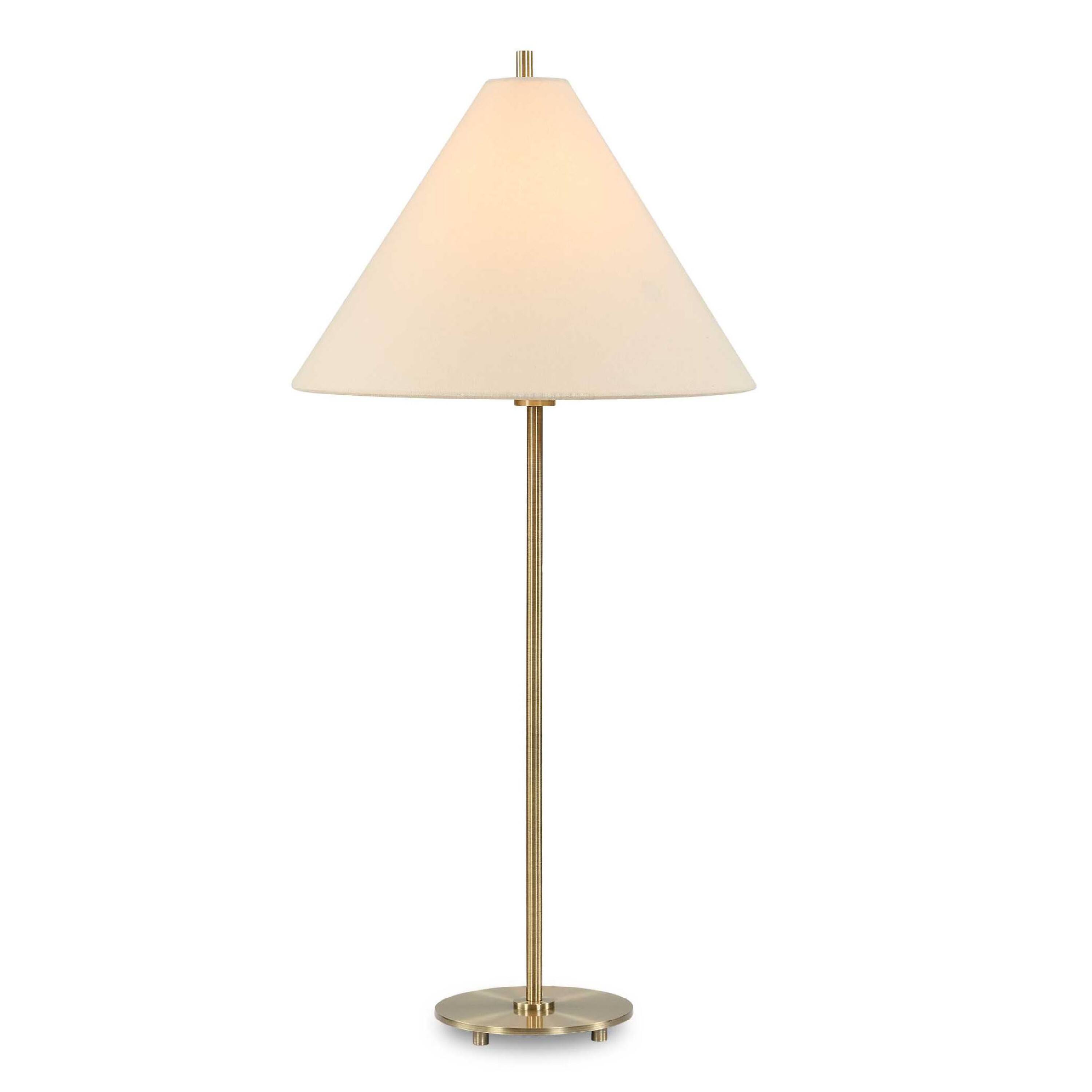 Left. Manhattan Lane - Table Lamp Set of 2, Linen Shades - Antique Brass, Off White.