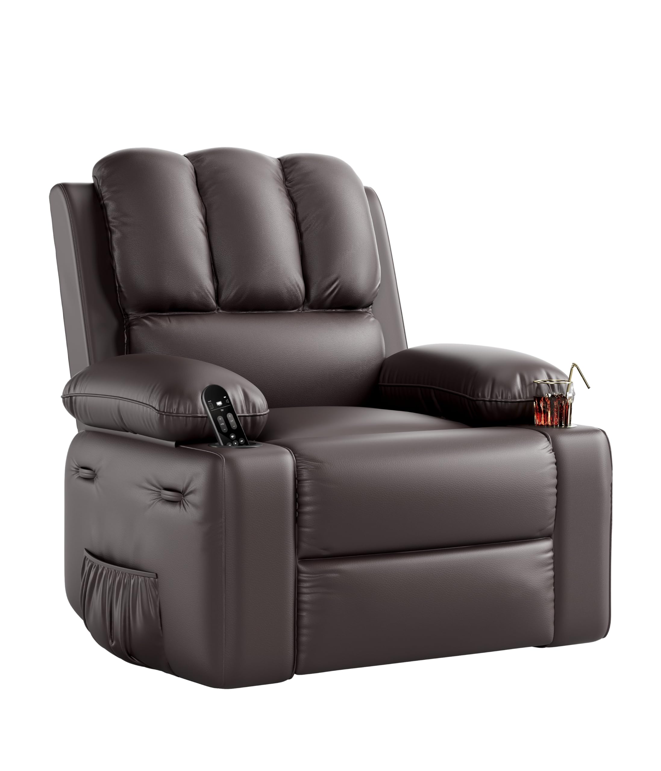 Alt View 7. Jojoka - 37.4" Wide Oversized Recliner Chair, PU Leather Manual Recliner Chair with Cup Holder and Side Pockets - Coffee.