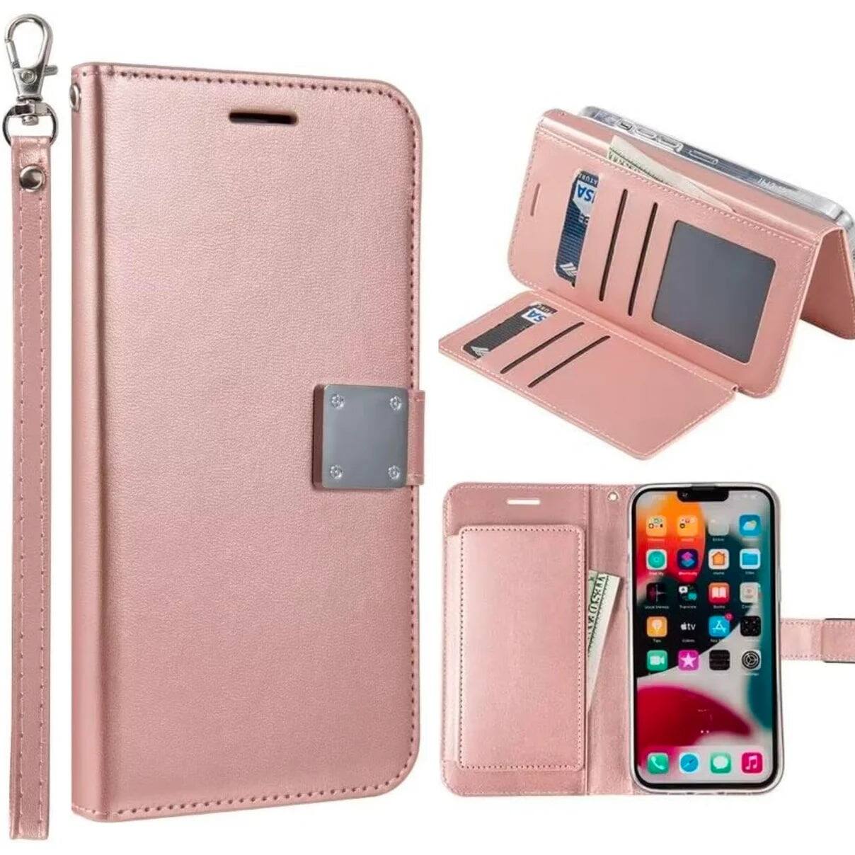 Entronix - Galaxy S25 Case - Stylish Foldable Leather Wallet with Card Holder and Lanyard - Rose
