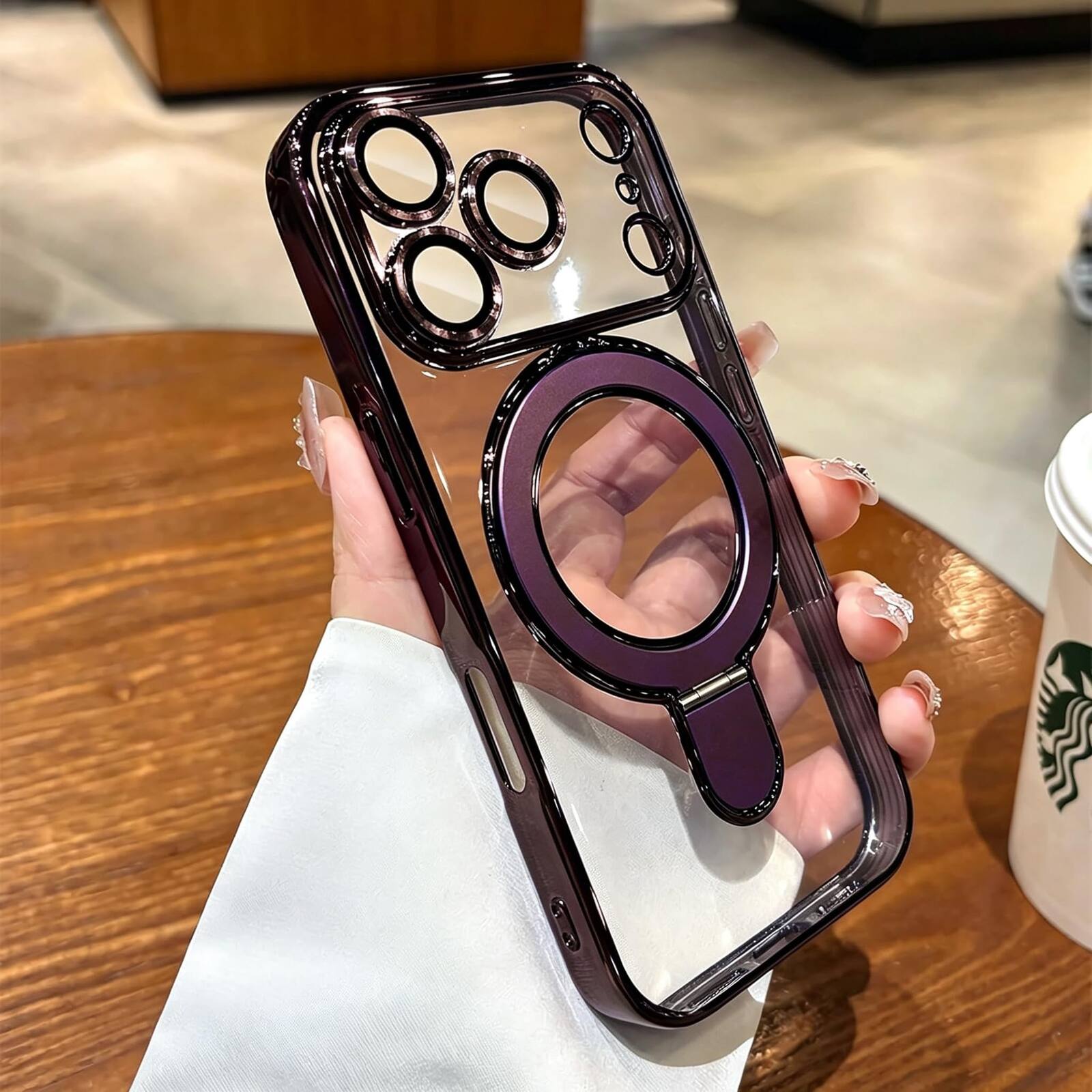 Left. UUCOVER - Magnetic Case for iPhone 18 Pro Max,Shockproof TPU+PC Clear Case Ring Stand Compatible with MagSafe Camera Lens Cover - Cherryred.
