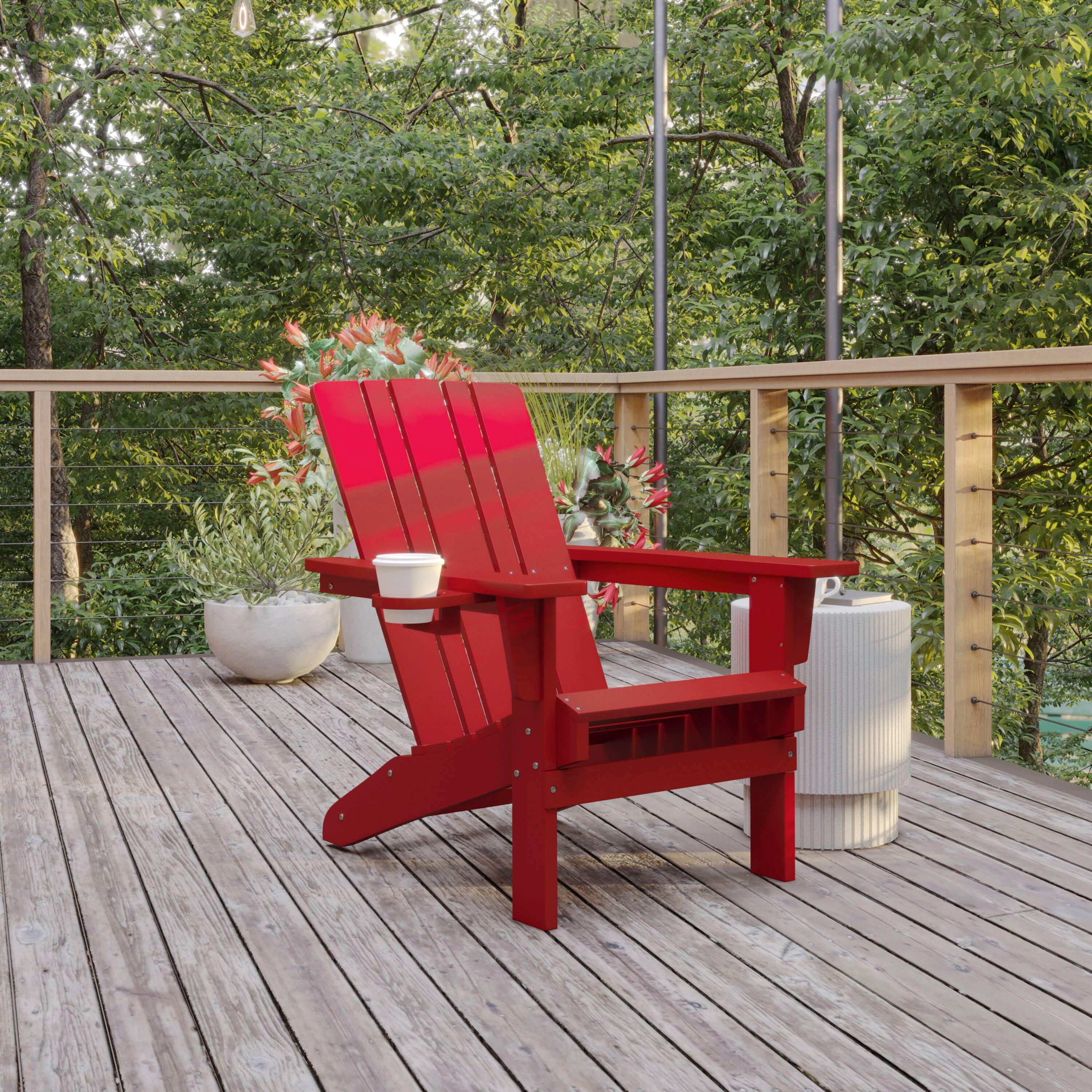 Alt View 1. Flash Furniture - Halifax Adirondack Chair with Cup Holder, Weather Resistant HDPE Adirondack Chair in Red - Red.