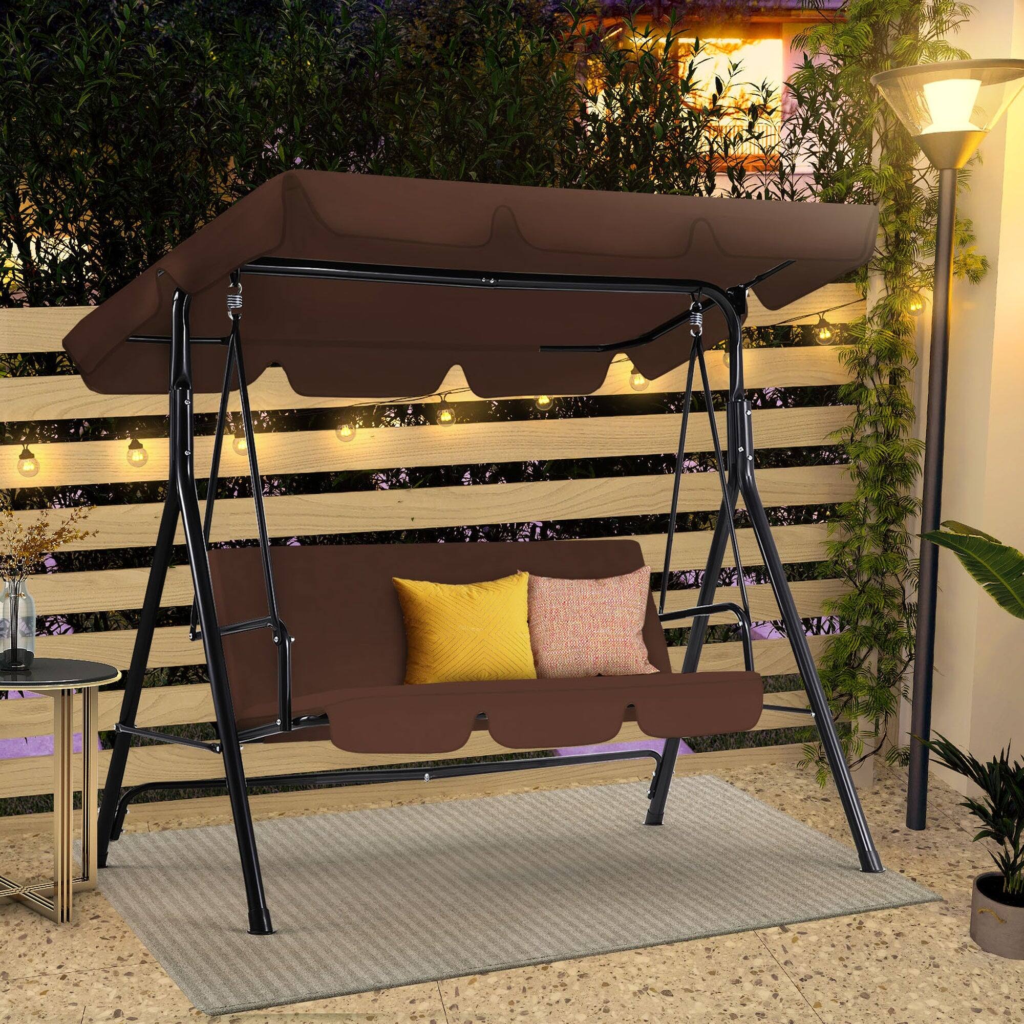 Alt View 4. Boyel Living - 3 Person Metal Patio Swing with Removable Cushion Outdoor Porch Swing Chair - Brown.