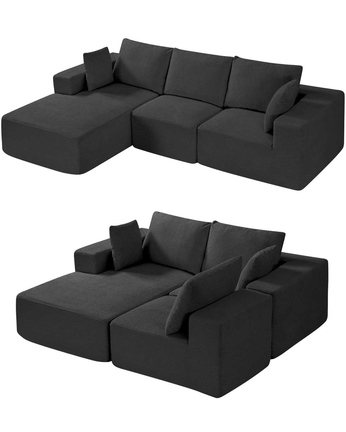 VEVOR - Modular Sectional Sofa, L Shaped Modular Sofa with Chaise, Cloud Sectional Couch with High Rebound Sponge and Density - Black