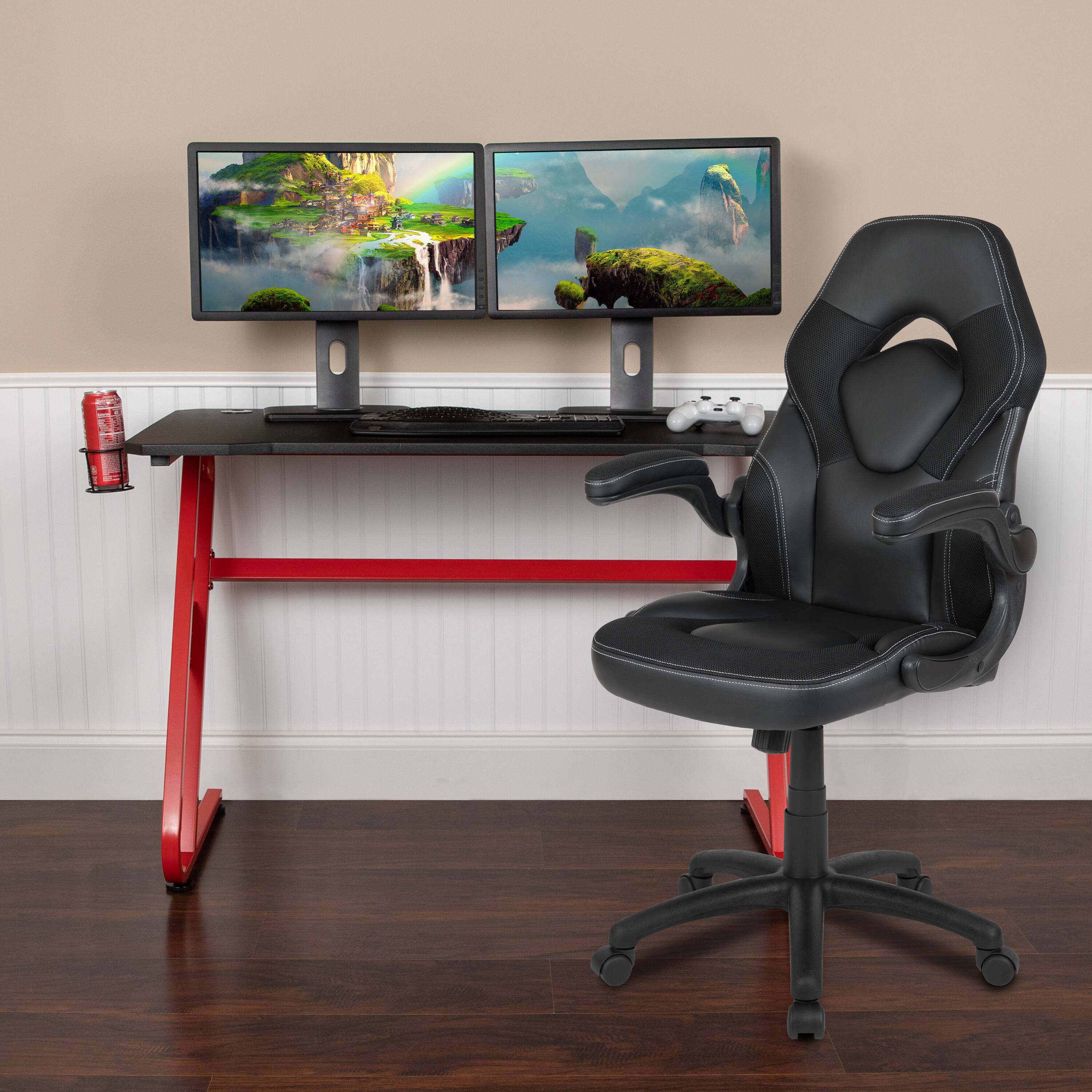 Alt View 1. Emma + Oliver - Gaming Desk and Racing Chair Set with Cup Holder and Headphone Hook - Black.