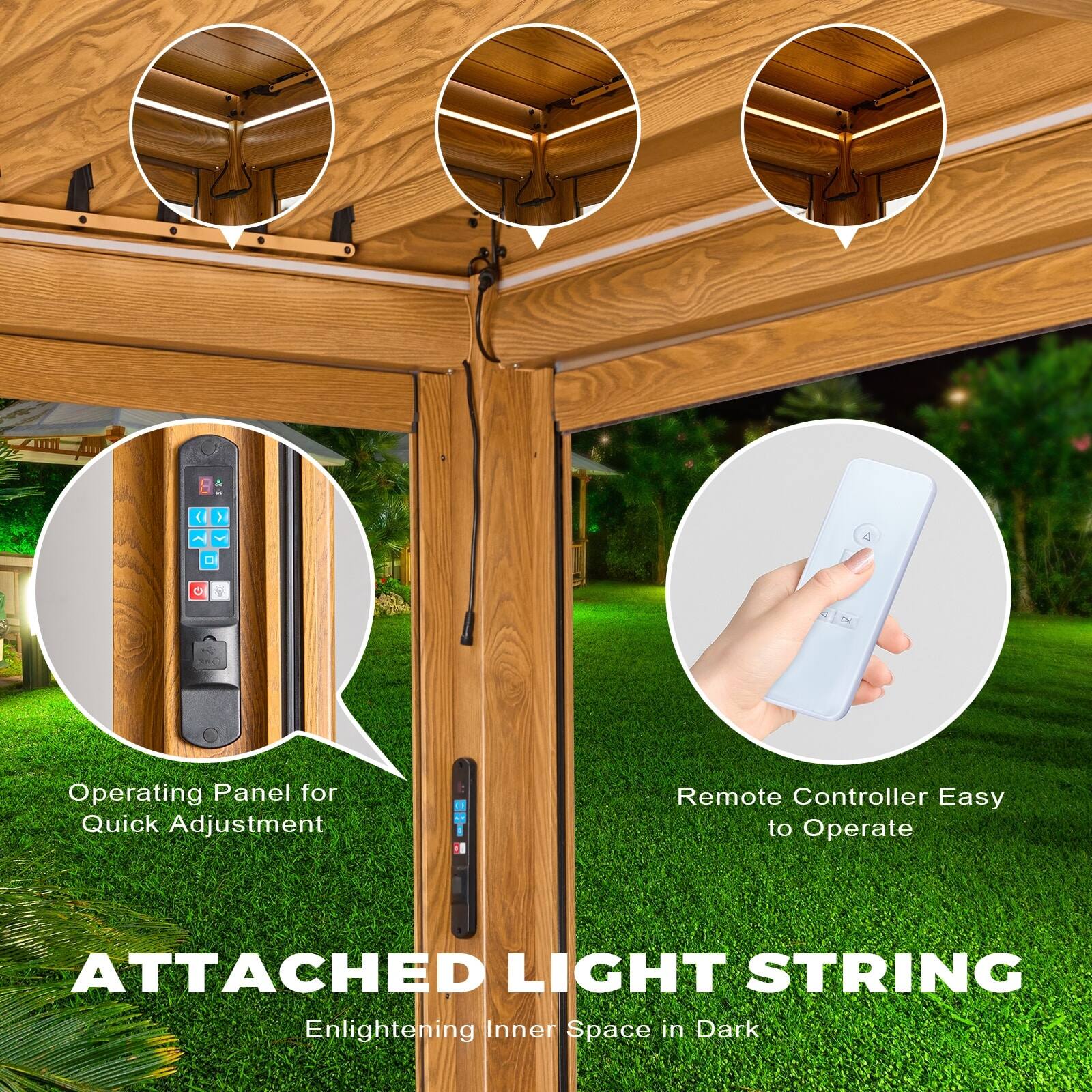 1. Operating Panel for Quick Adjustment
2. Remote Controller Easy to Operate
3. ATTACHED LIGHT STRING
   Enlightening Inner Space in Dark