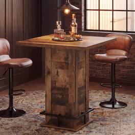 Tribesigns - 39.4-Inch Tall Square Bar Table with MDF Pedestal, Metal Base and Footrest for Kitchen or Bistro - Dark Brown