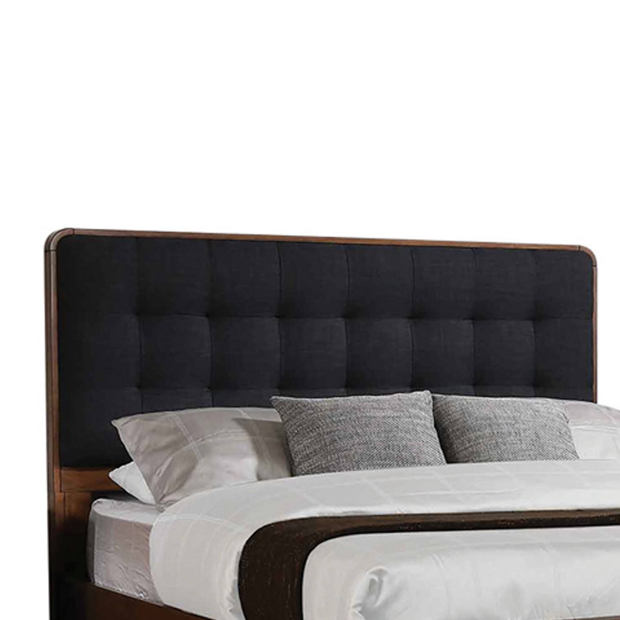 Alt View 1. Manhattan Lane - Platform Style Square Tufting Queen Bed with Rounded Corners - Brown, Gray.