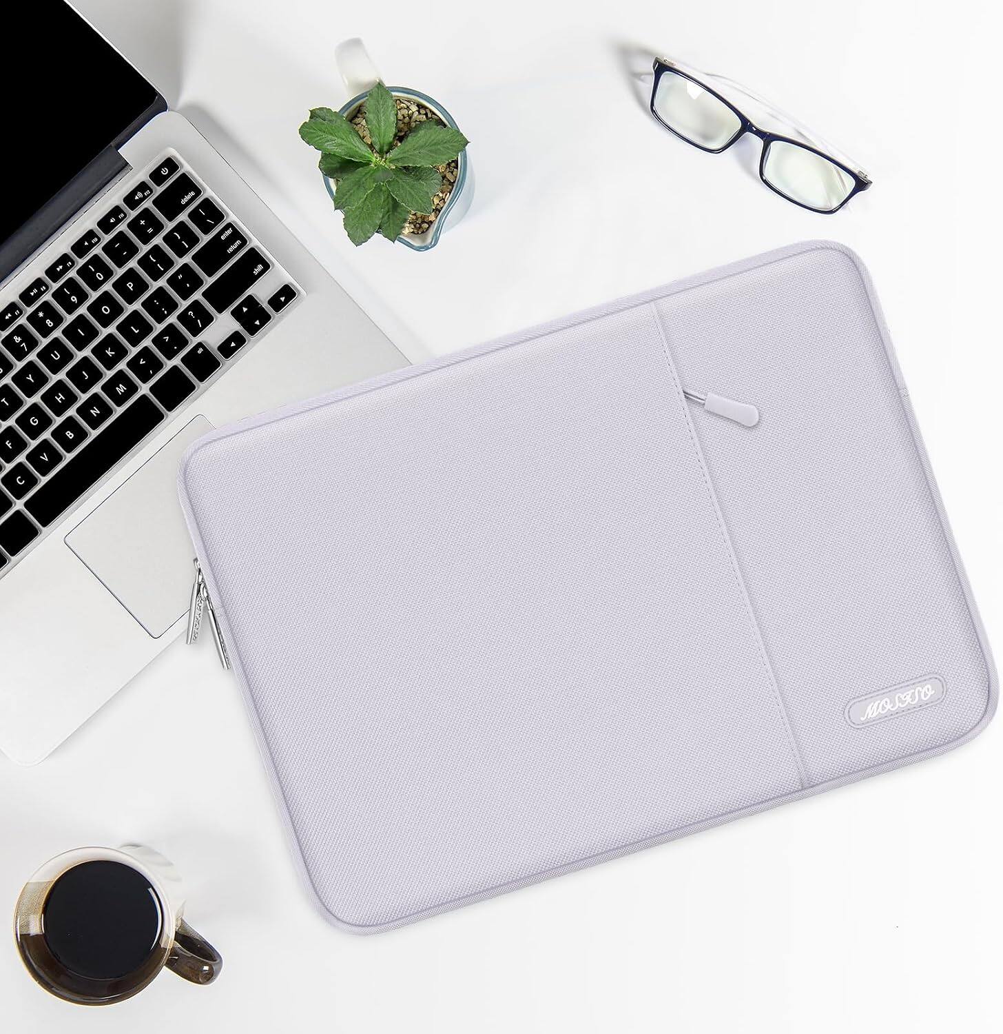 Alt View 1. mosiso - 14 inch Laptop Sleeve with Pocket, Polyester Vertical Case for ASUS Acer, HP Stream, Dell Latitude, Lenovo IdeaPad - Dusty Lilac.