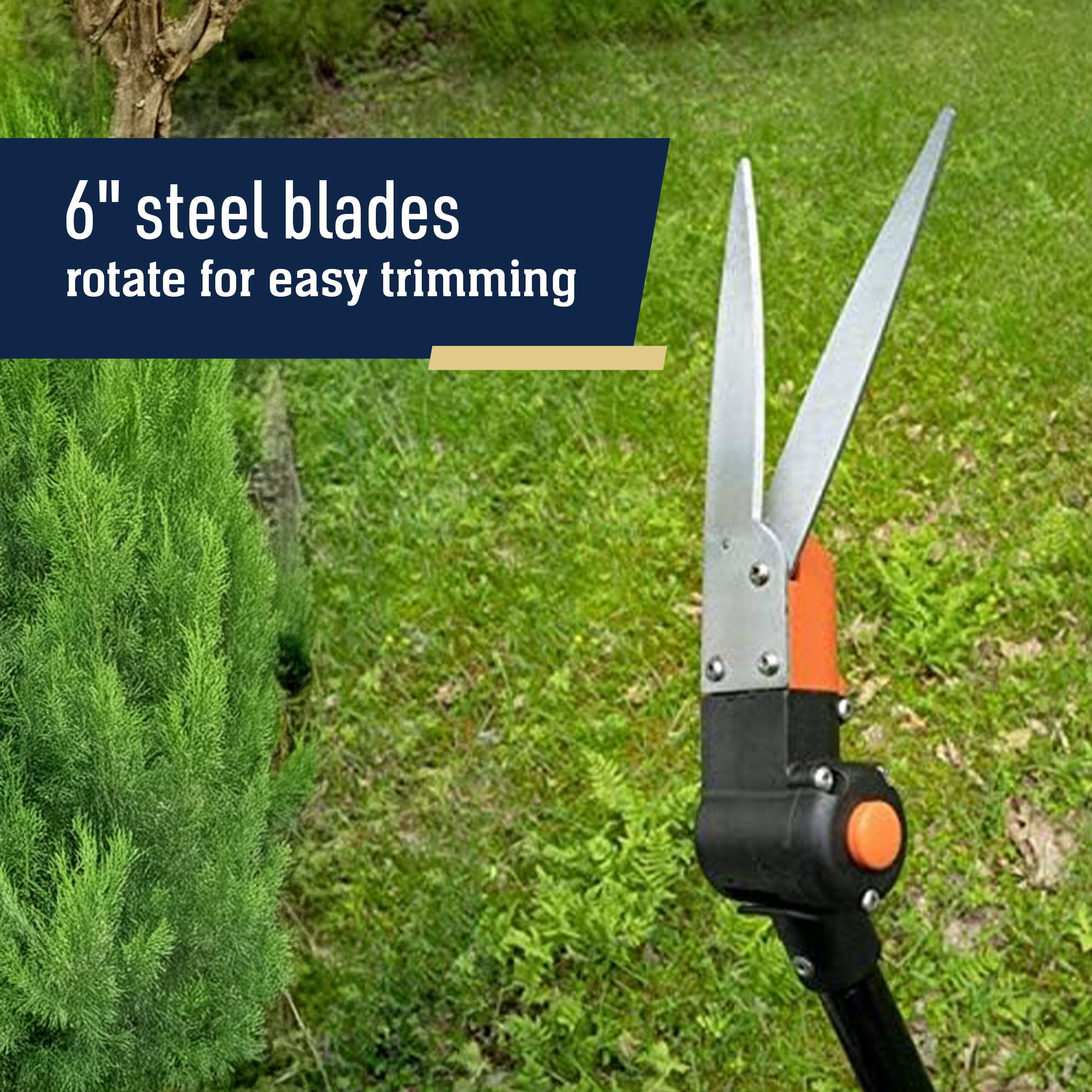 6" steel blades rotate for easy trimming