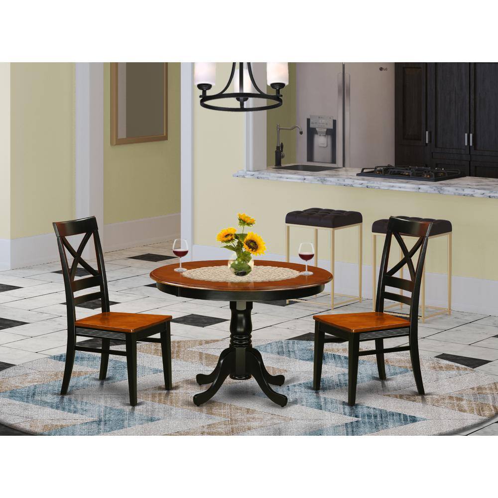 Back. East West Furniture - 3 Pc set with a Round Dinette Table and 2 Leather Kitchen Chairs in Black and Cherry - Black & Cherry.