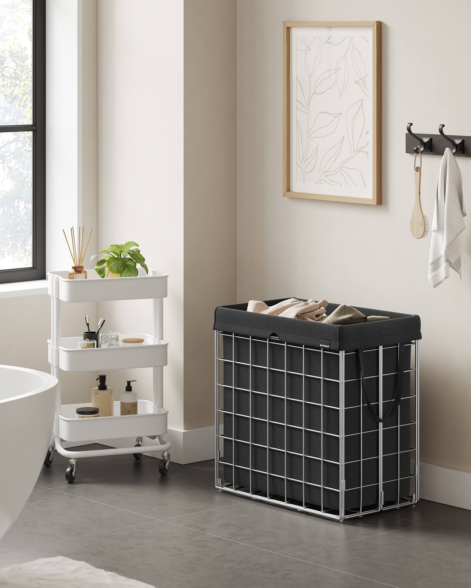 Left. Songmics Home - Laundry Hamper, 29 Gal. (110L) Laundry Basket, Collapsible Clothes Hamper, Removable and Washable Liner - Black.
