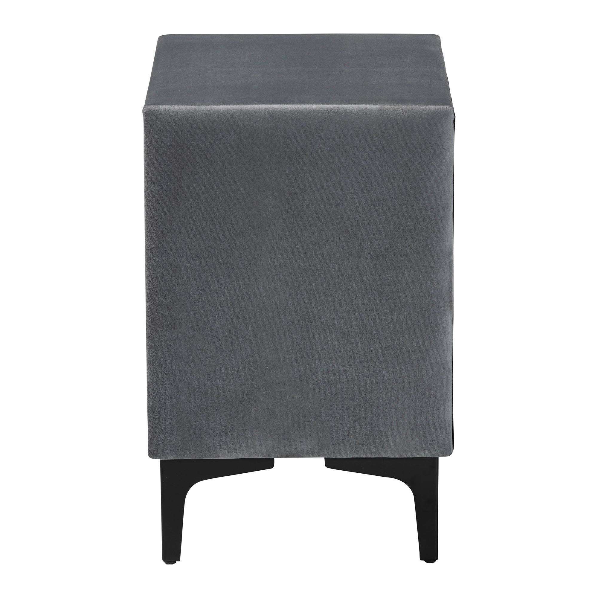 Back. Baxton Studio - Etienne Modern Slate Velvet 2-Drawer Nightstand - Slate Grey/Black.